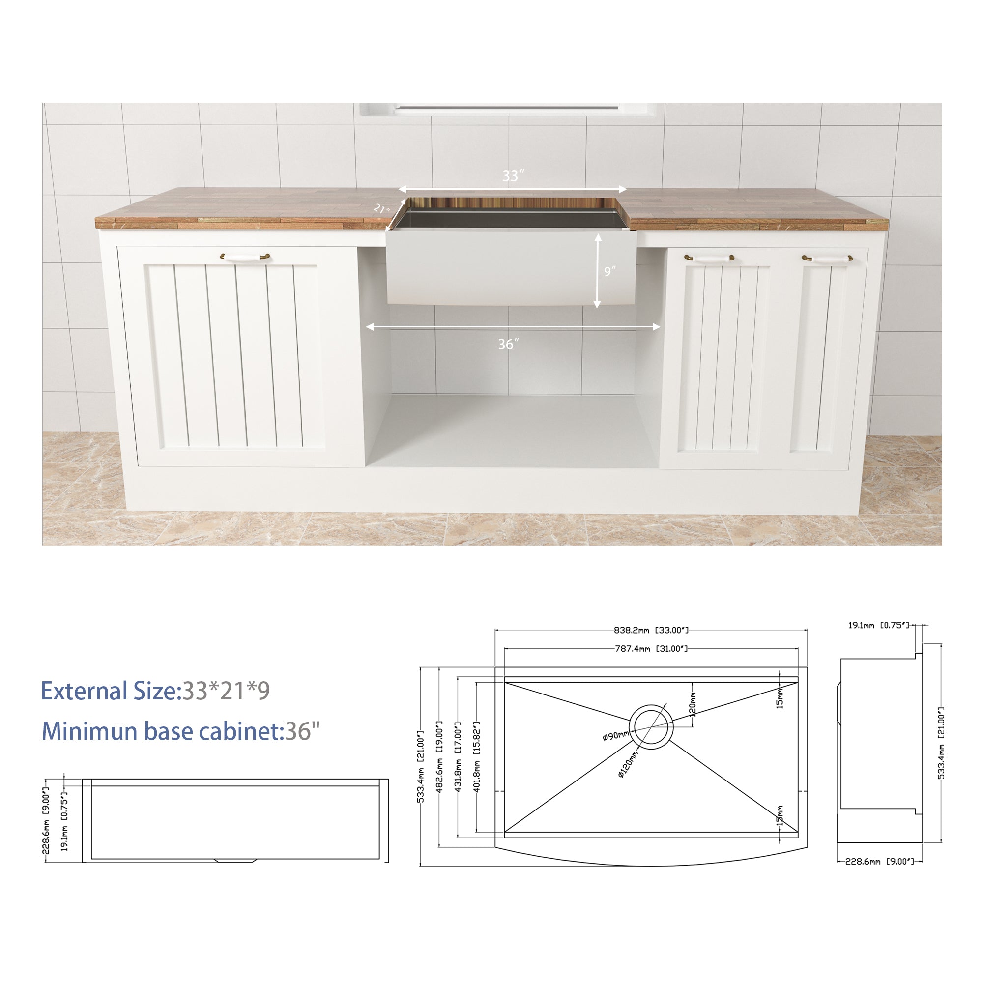 30"/33"/36" Brushed Nickel Stainless Steel  Single Bowl  Farmhouse Apron Kitchen Sink  with Accessories