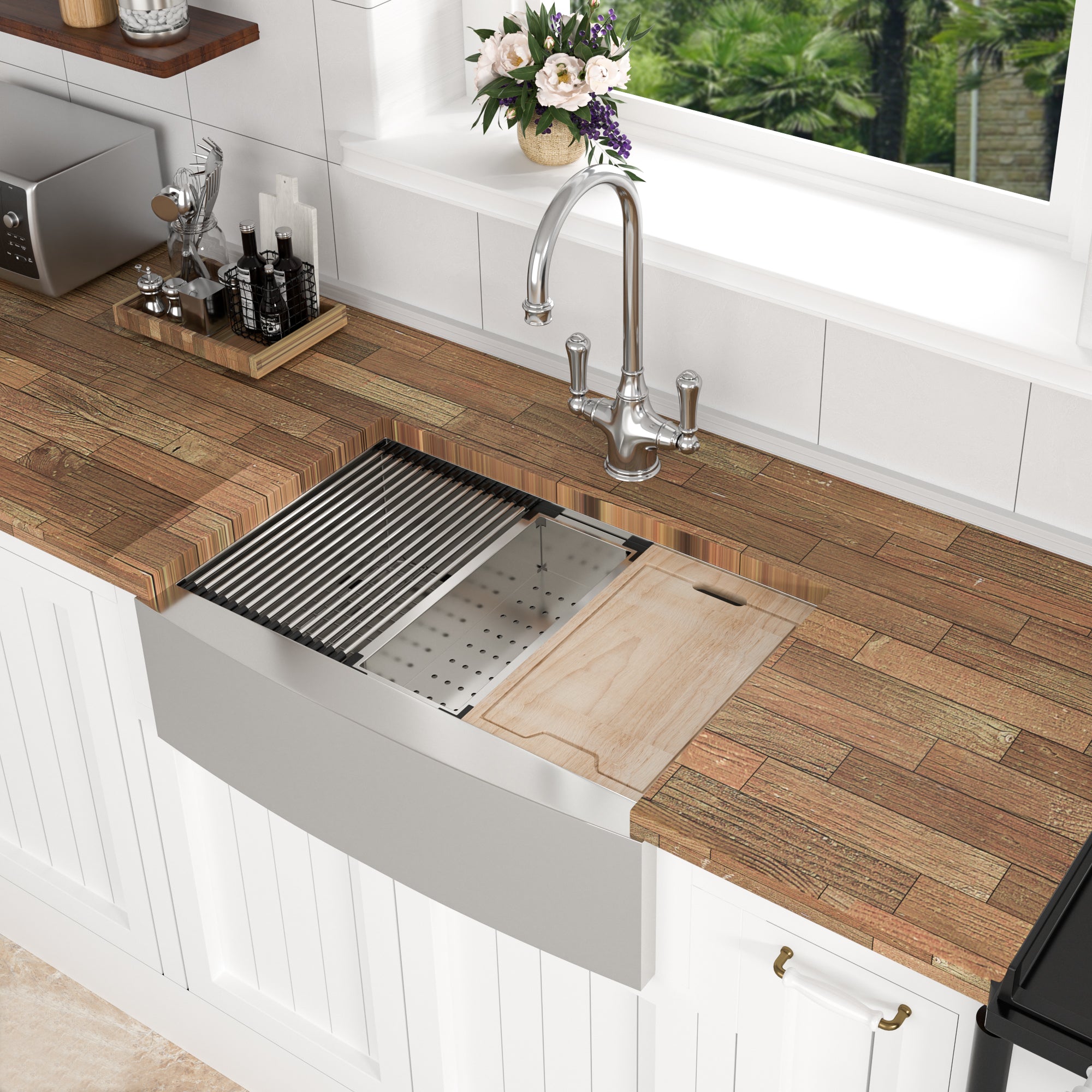 30"/33"/36" Brushed Nickel Stainless Steel  Single Bowl  Farmhouse Apron Kitchen Sink  with Accessories