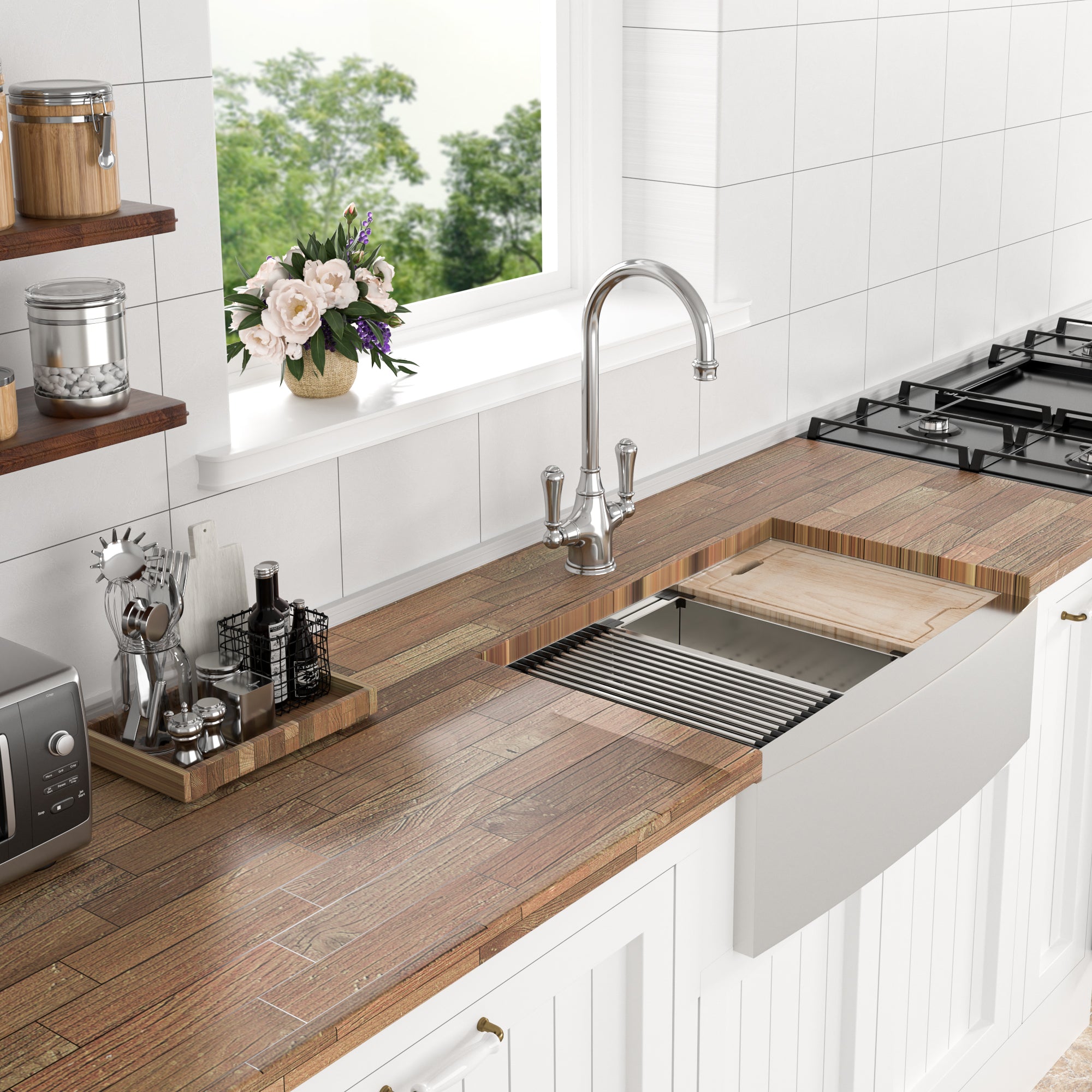 30"/33"/36" Brushed Nickel Stainless Steel  Single Bowl  Farmhouse Apron Kitchen Sink  with Accessories