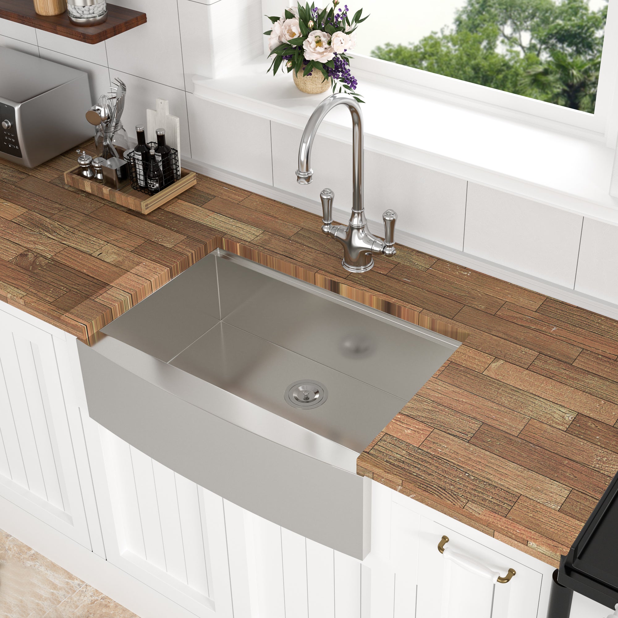 30"/33"/36" Brushed Nickel Stainless Steel  Single Bowl  Farmhouse Apron Kitchen Sink  with Accessories