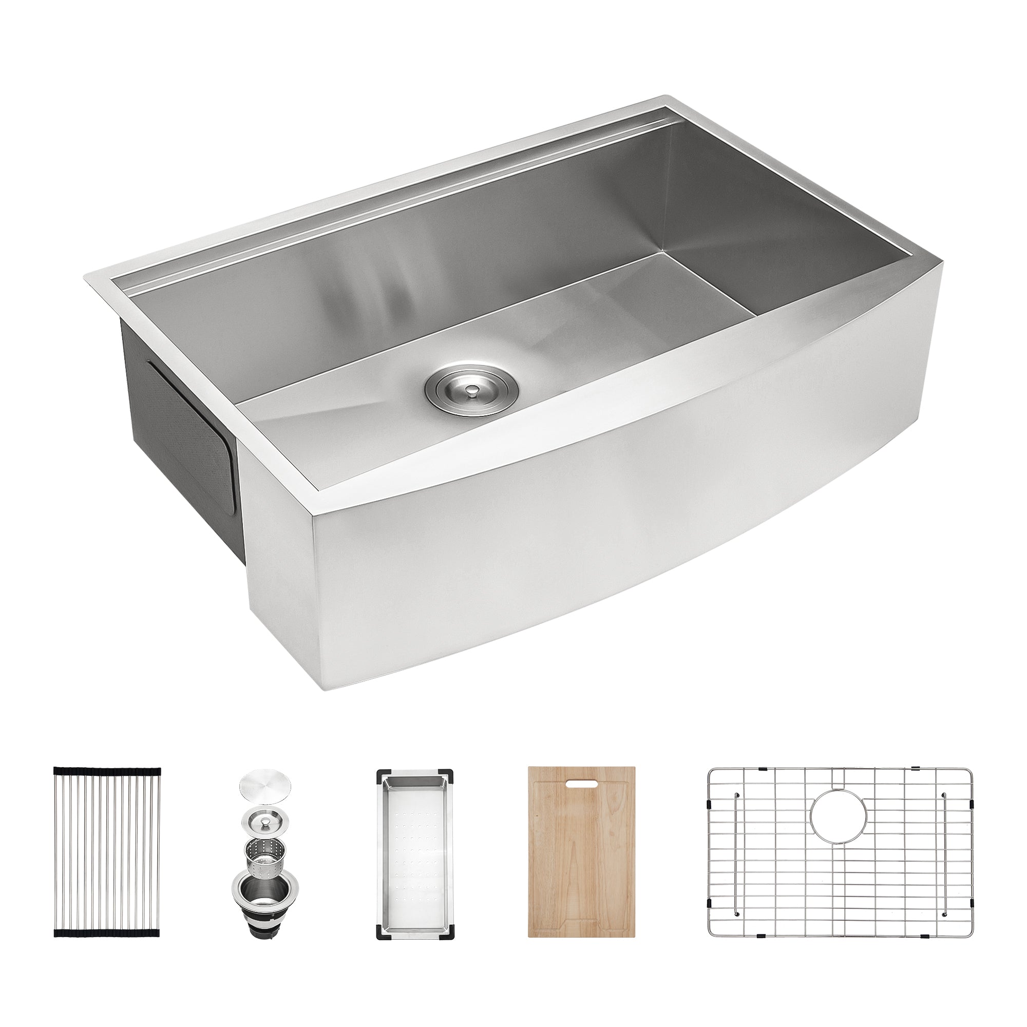 30"/33"/36" Brushed Nickel Stainless Steel  Single Bowl  Farmhouse Apron Kitchen Sink  with Accessories