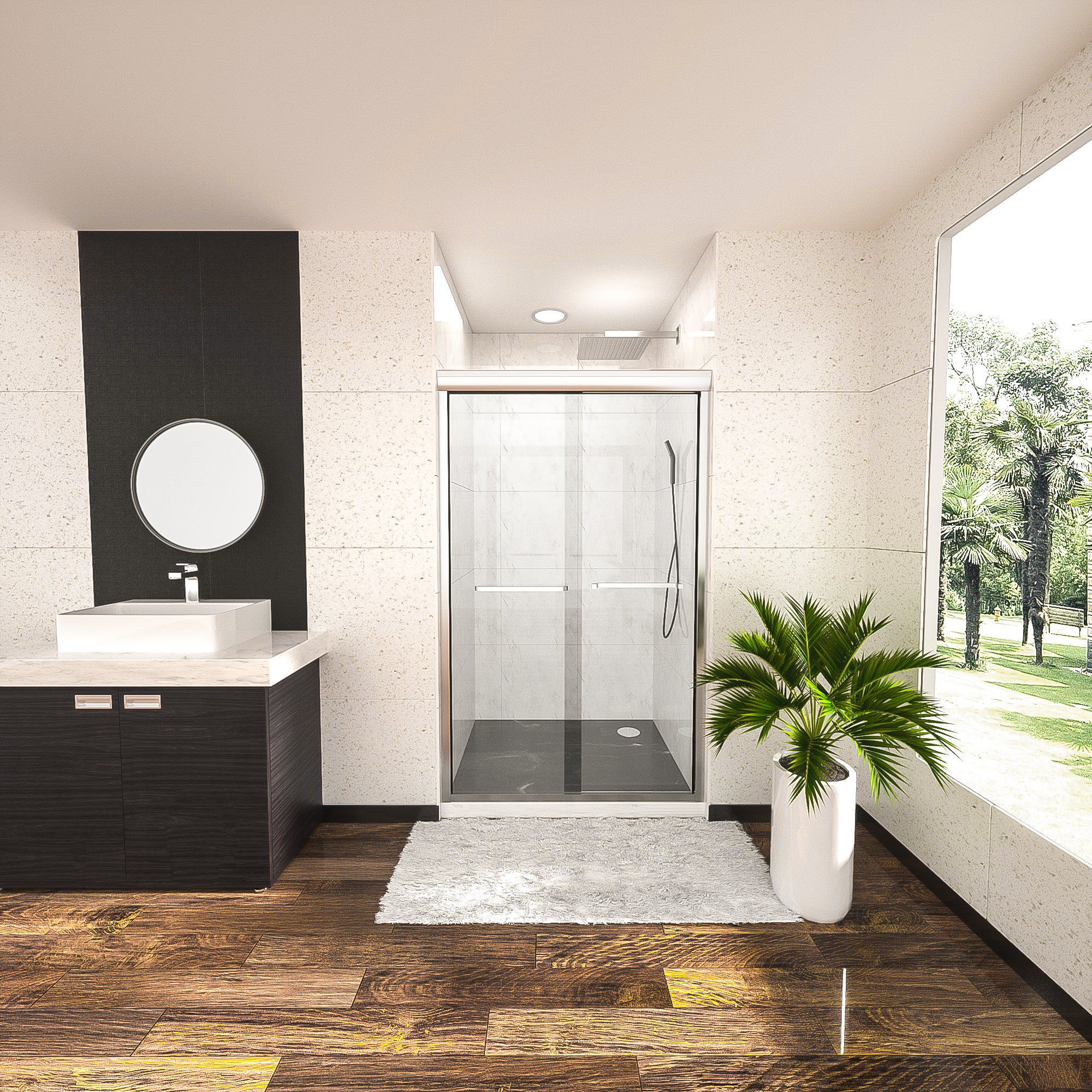 48"  x 76" Semi-Frameless Double Sliding Shower Door in Chrome