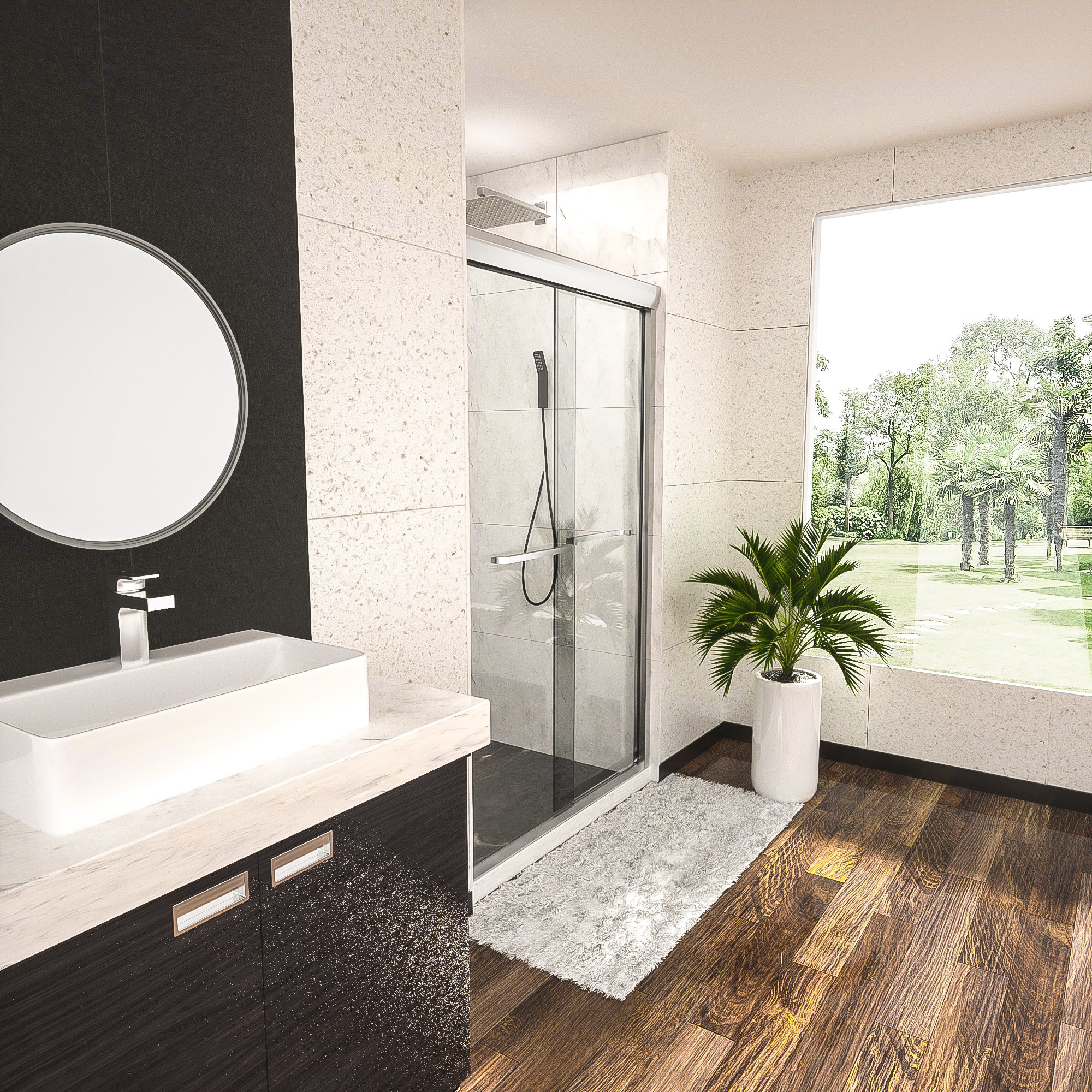 48"  x 76" Semi-Frameless Double Sliding Shower Door in Chrome