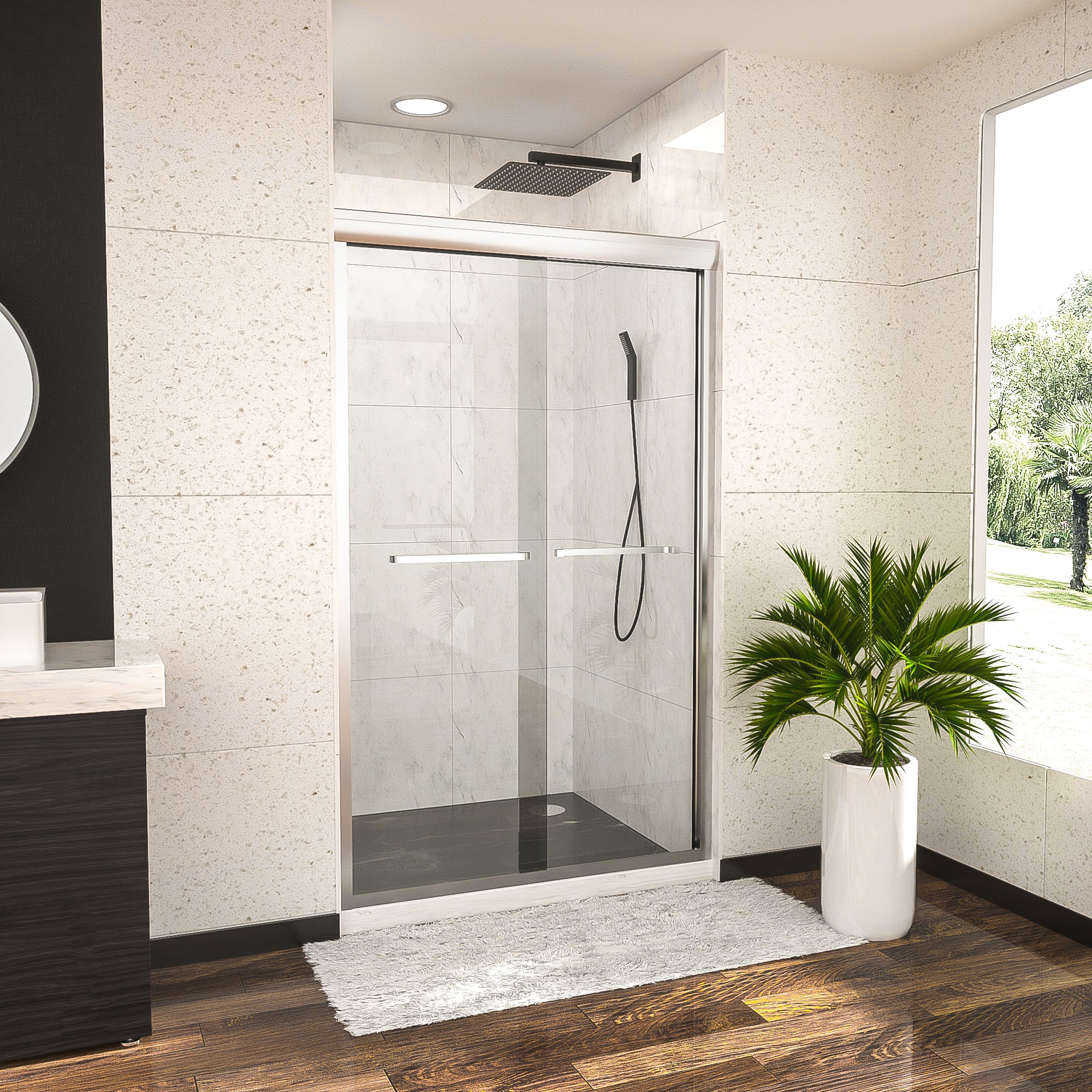 48"  x 76" Semi-Frameless Double Sliding Shower Door in Chrome