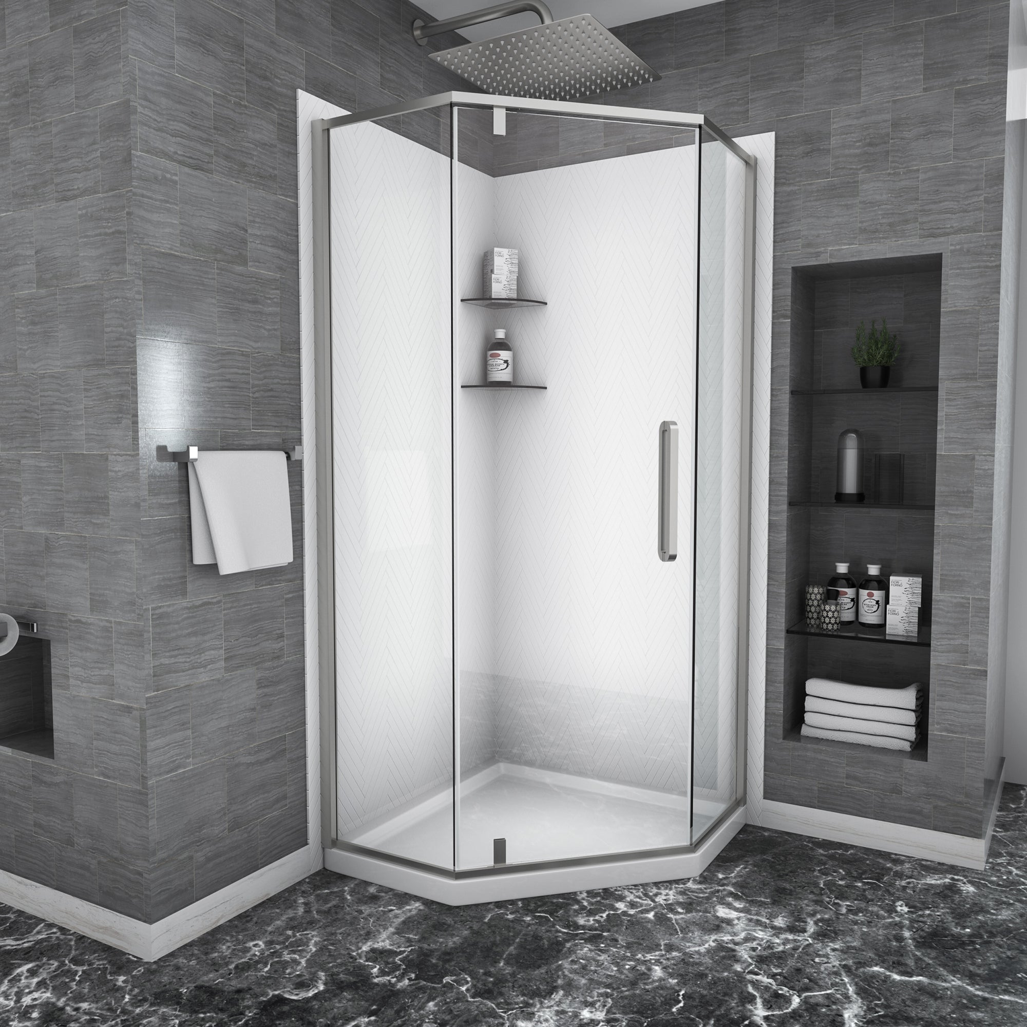 34" x 72" Semi-Frameless Sliding  Neo-Angle Shower Door