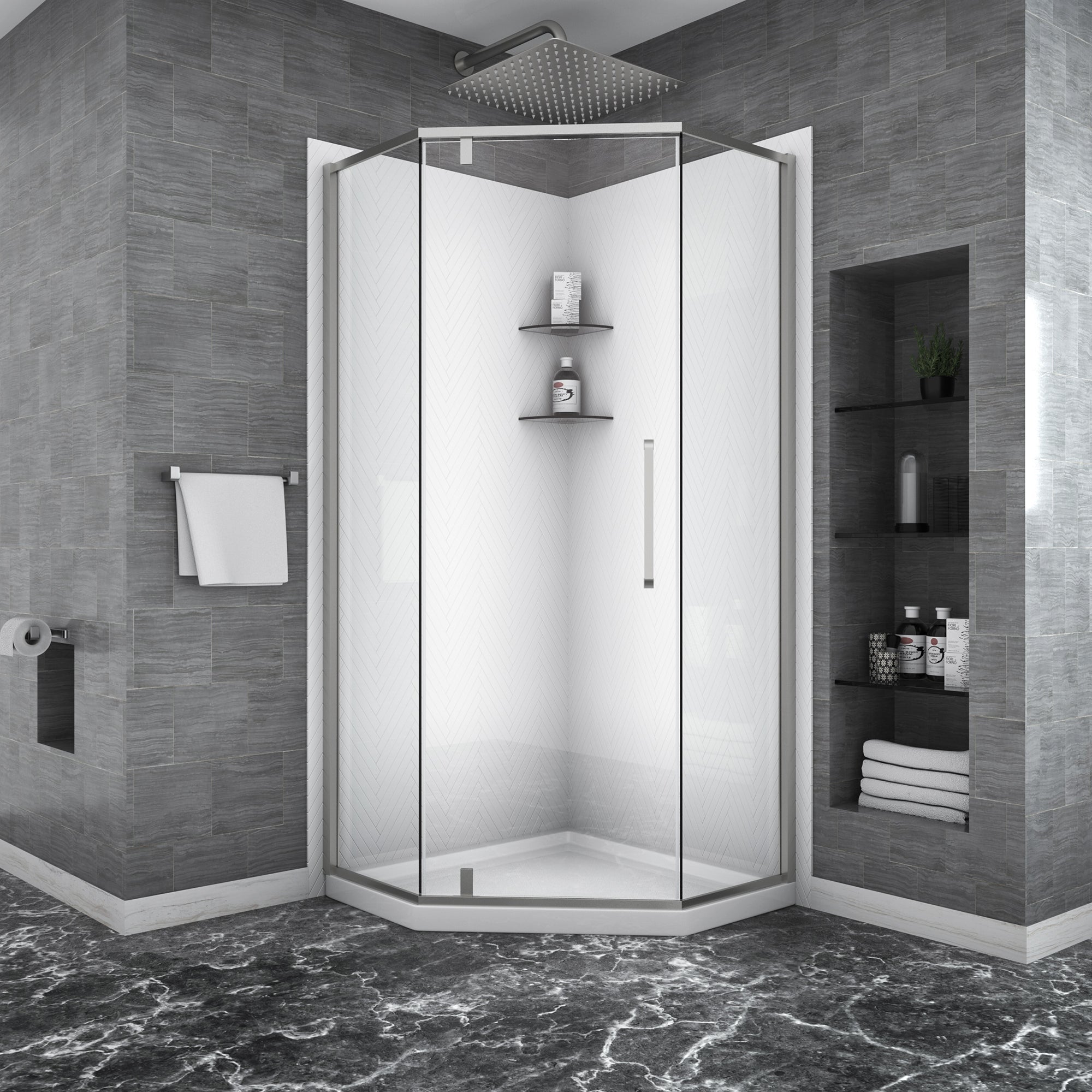 34" x 72" Semi-Frameless Sliding  Neo-Angle Shower Door