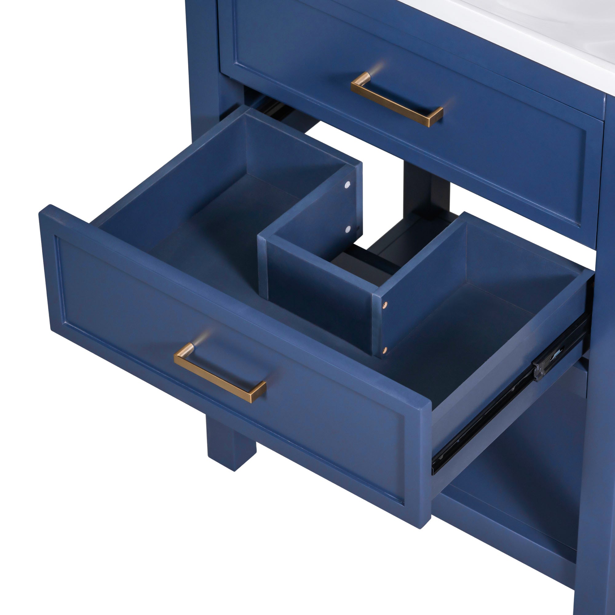 24'' Freestanding Bathroom Vanity Set in Blue with Integrated Resin Sink and Open Shelf