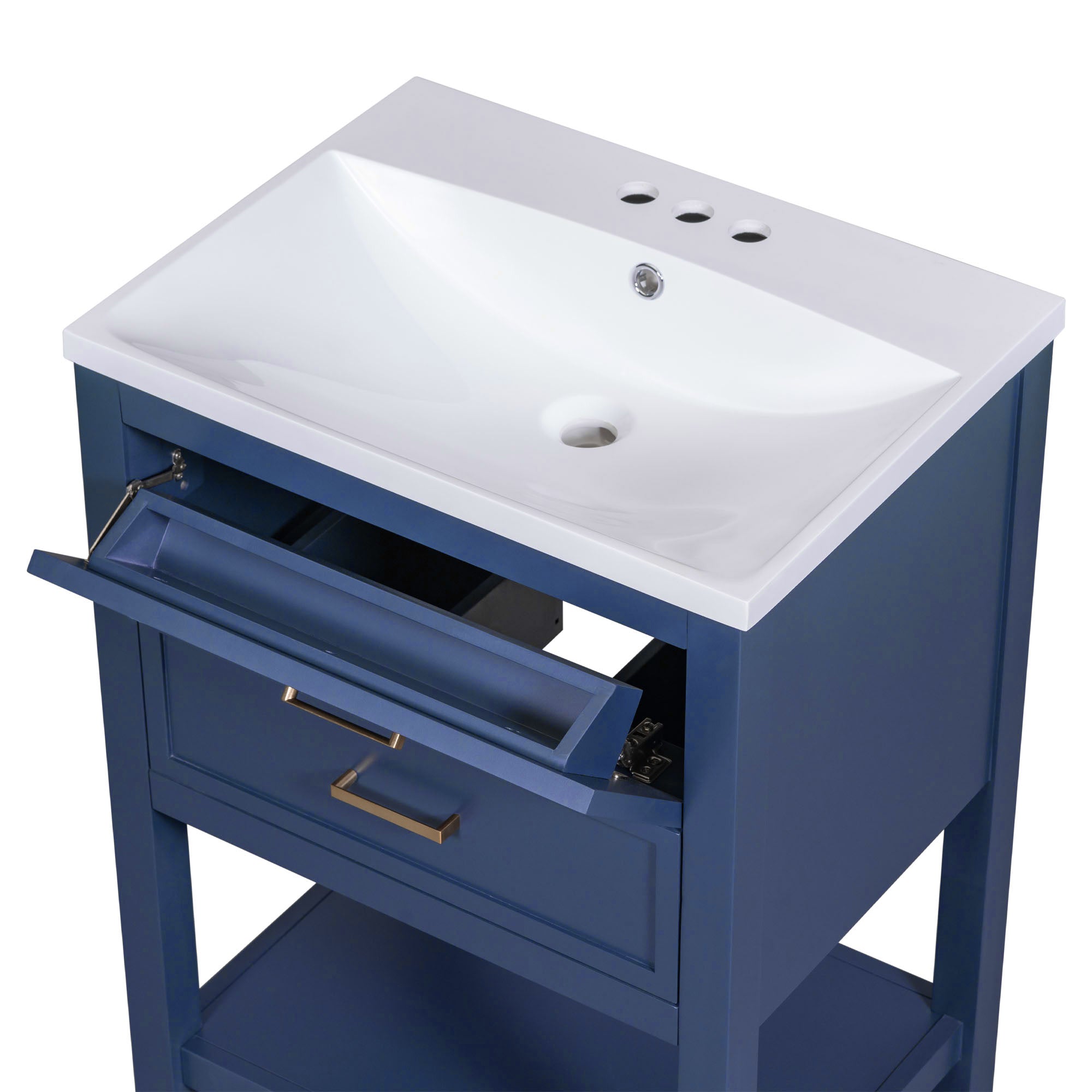 24'' Freestanding Bathroom Vanity Set in Blue with Integrated Resin Sink and Open Shelf