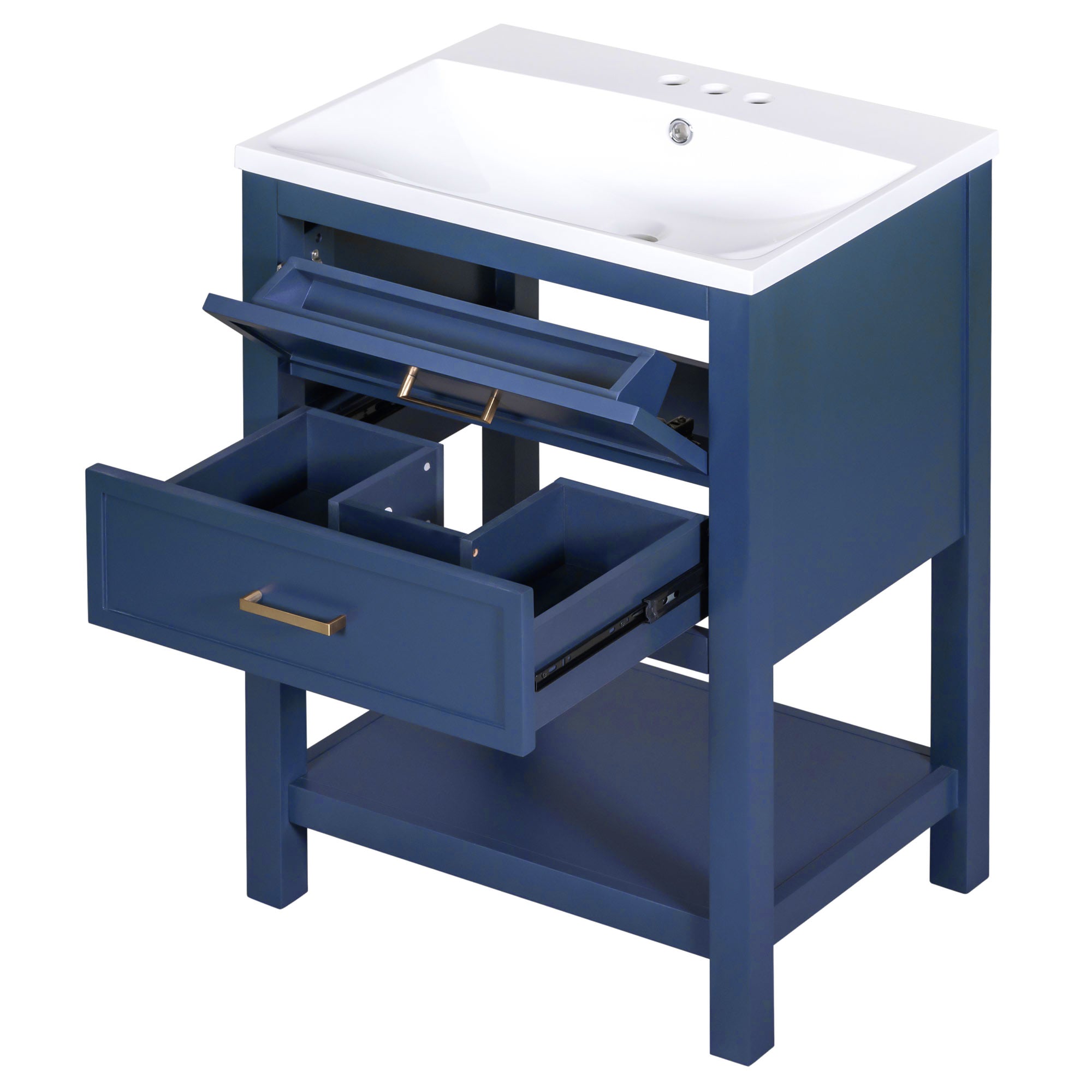 24'' Freestanding Bathroom Vanity Set in Blue with Integrated Resin Sink and Open Shelf