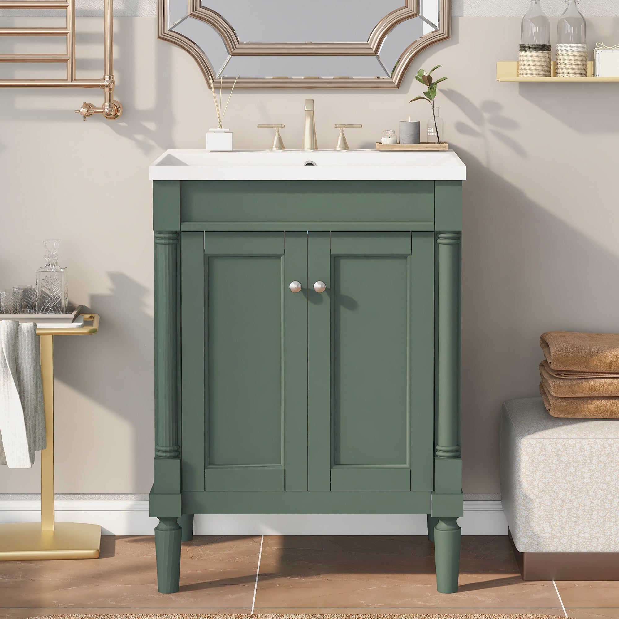 24'' Freestanding Bathroom Vanity Set with Integrated Resin Sink and Shelf