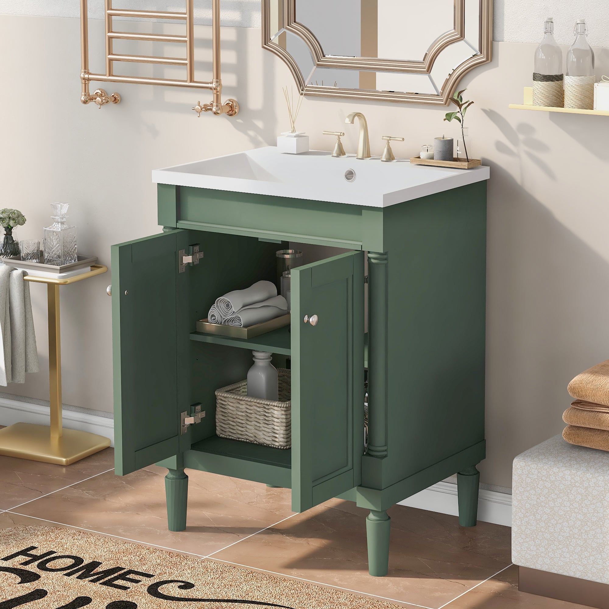 24'' Freestanding Bathroom Vanity Set with Integrated Resin Sink and Shelf