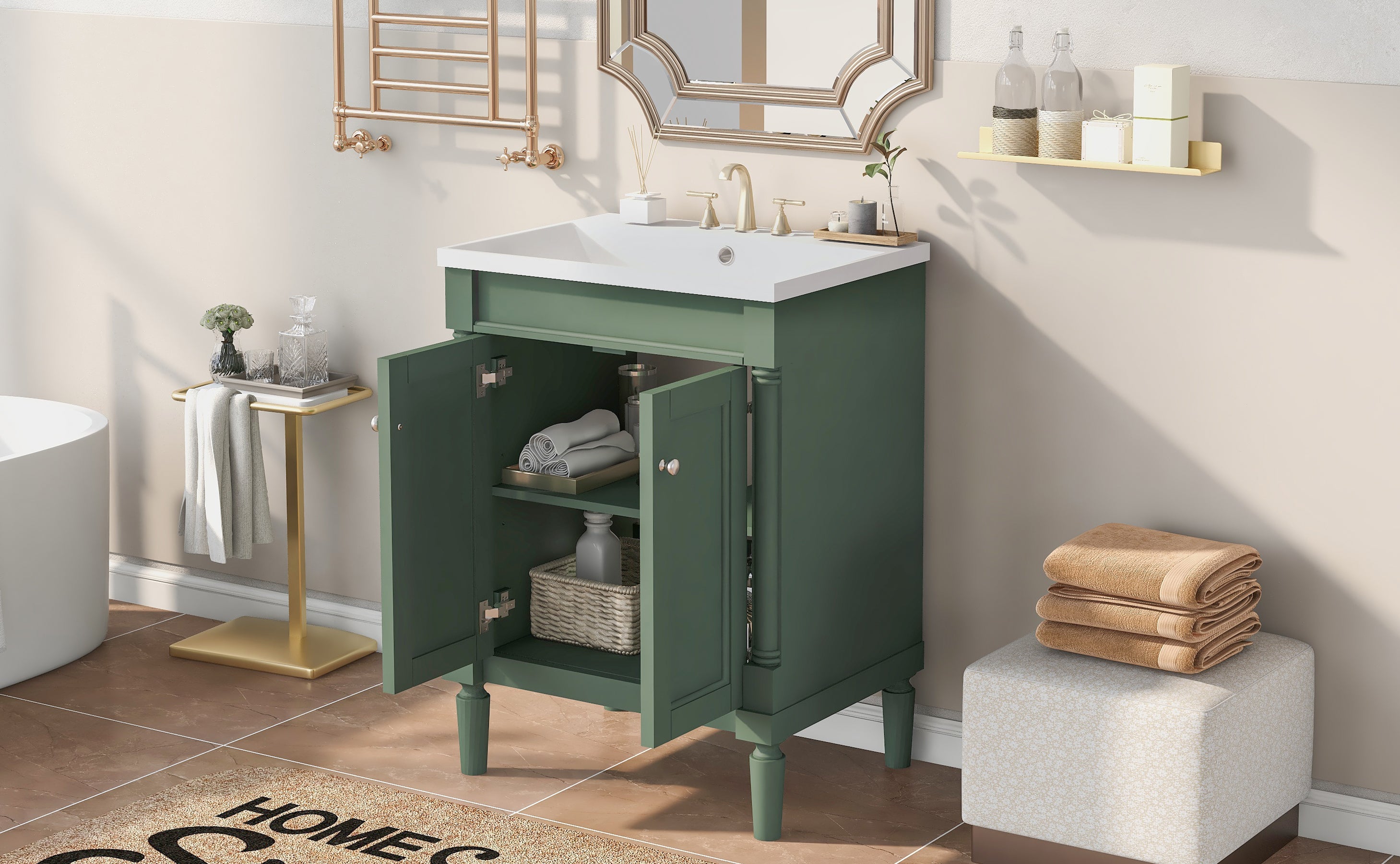 24'' Freestanding Bathroom Vanity Set with Integrated Resin Sink and Shelf