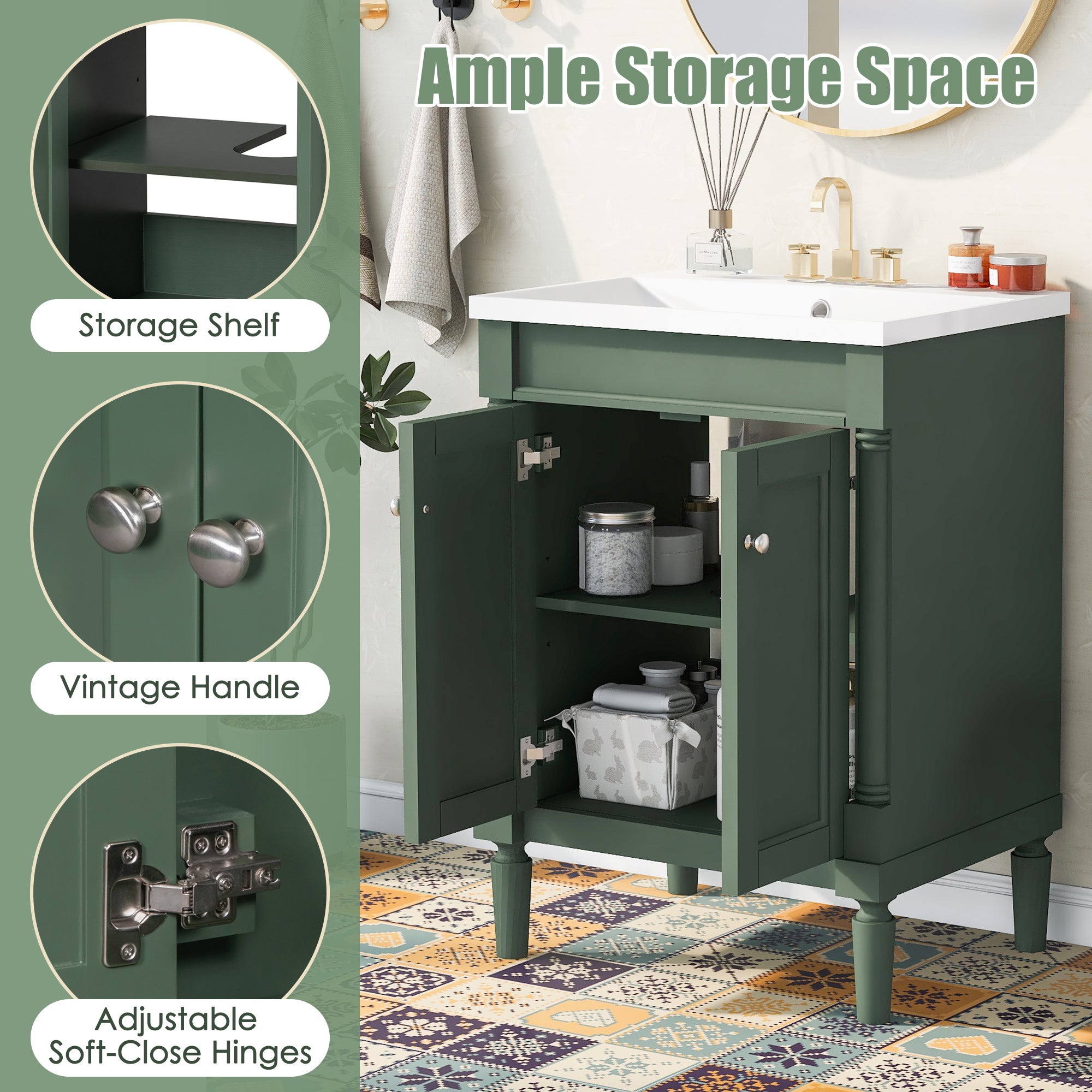 24'' Freestanding Bathroom Vanity Set with Integrated Resin Sink and Shelf