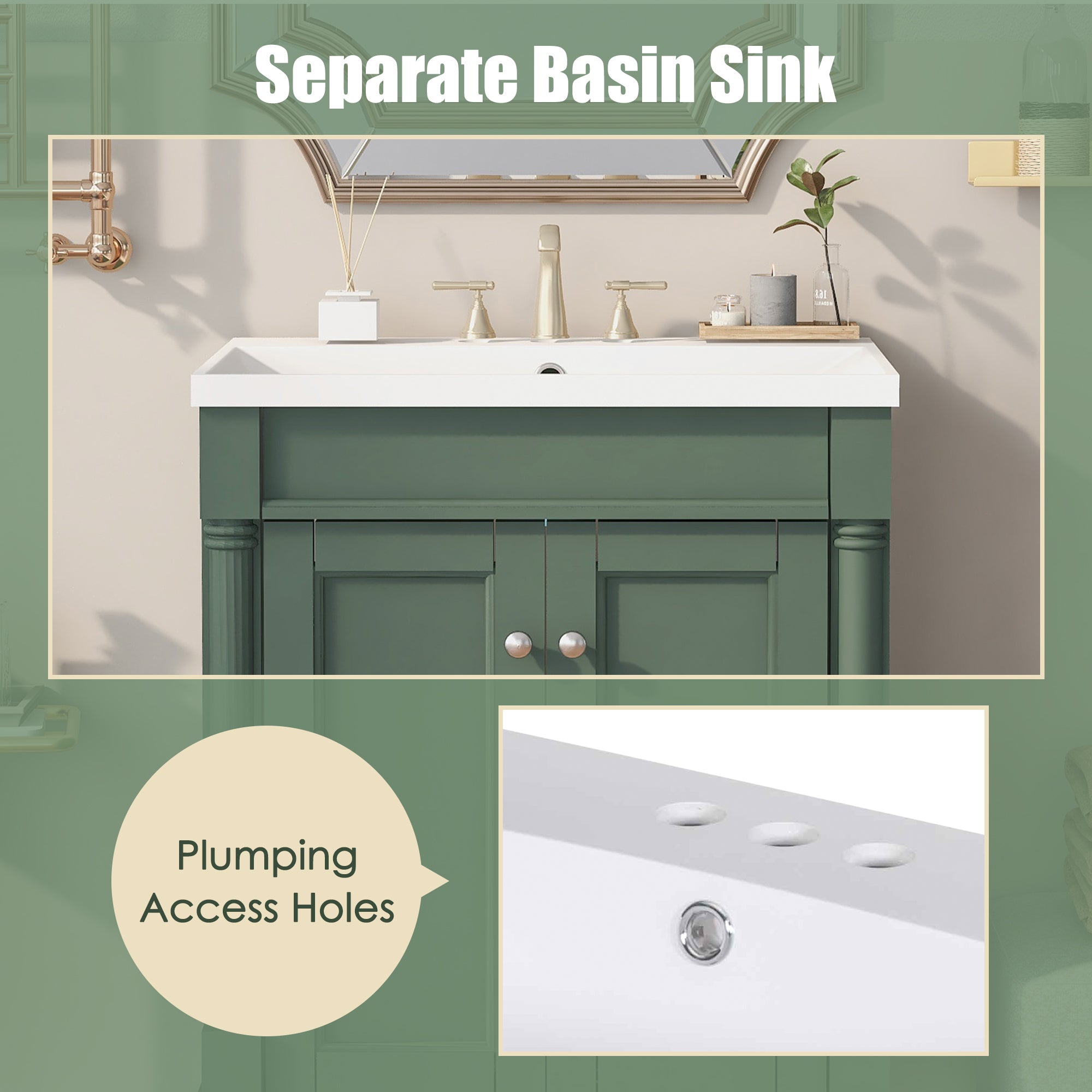 24'' Freestanding Bathroom Vanity Set with Integrated Resin Sink and Shelf