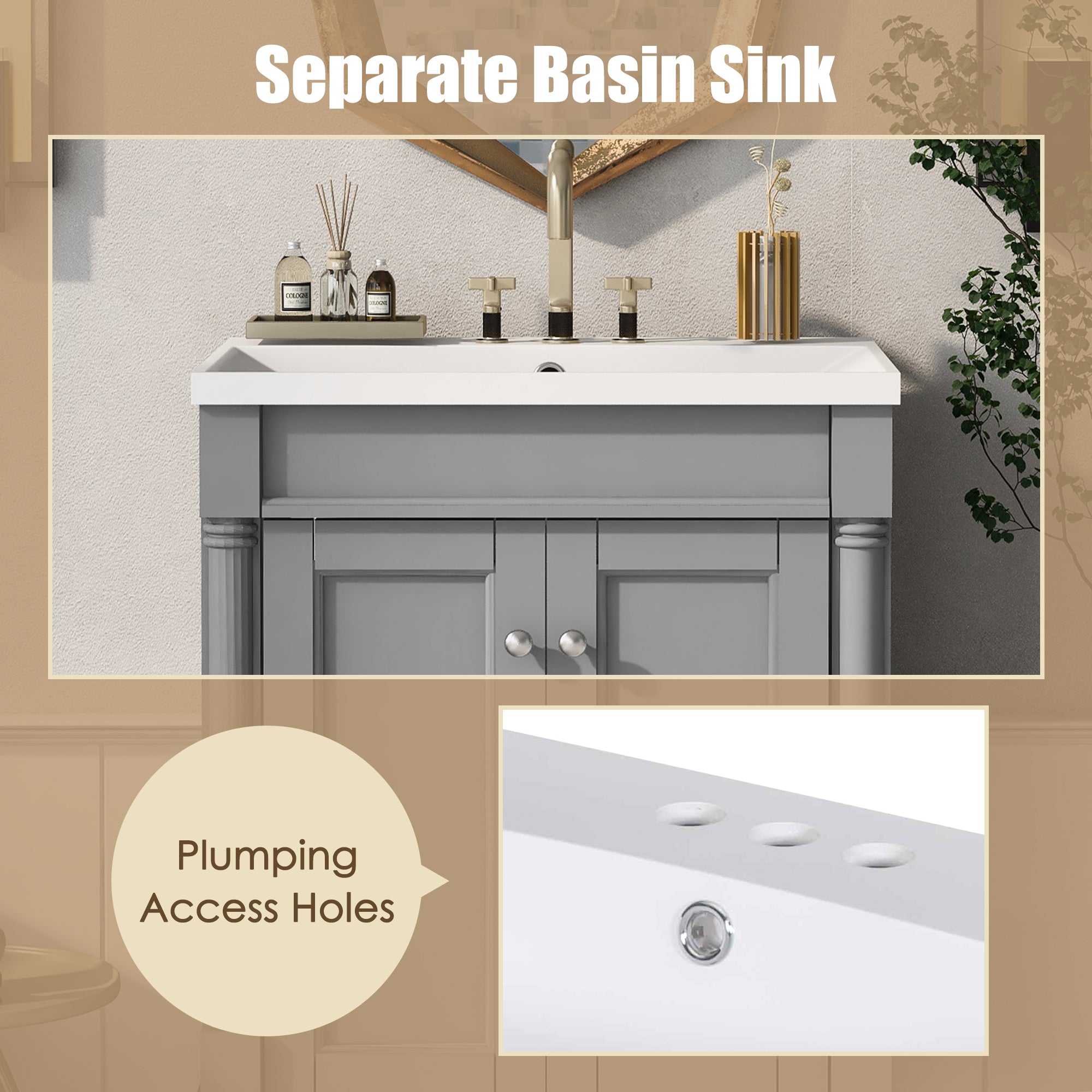 24'' Freestanding Bathroom Vanity Set with Integrated Resin Sink and Shelf
