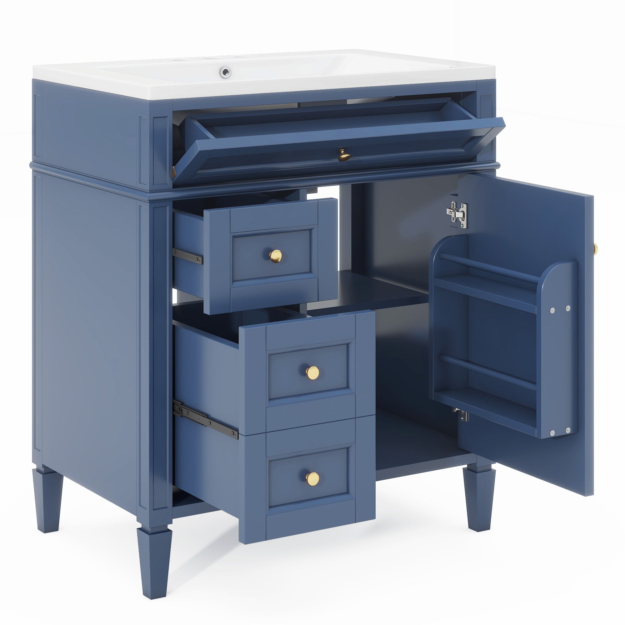 30/36 inches Freestanding Bathroom Vanity Set with Integrated Resin Sink and Drawers