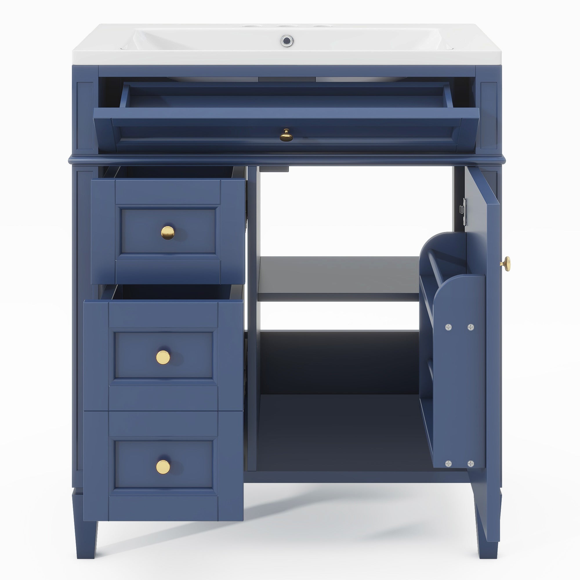 30/36 inches Freestanding Bathroom Vanity Set with Integrated Resin Sink and Drawers