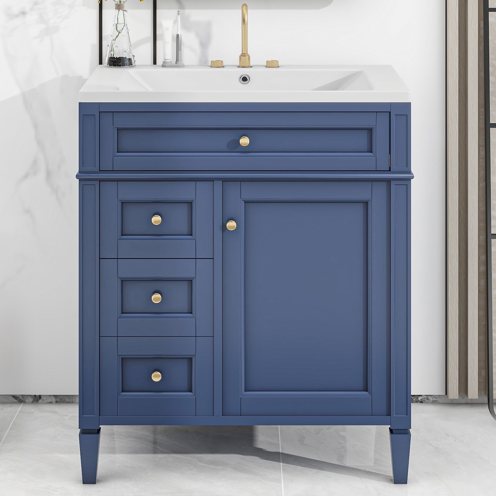 30/36 inches Freestanding Bathroom Vanity Set with Integrated Resin Sink and Drawers