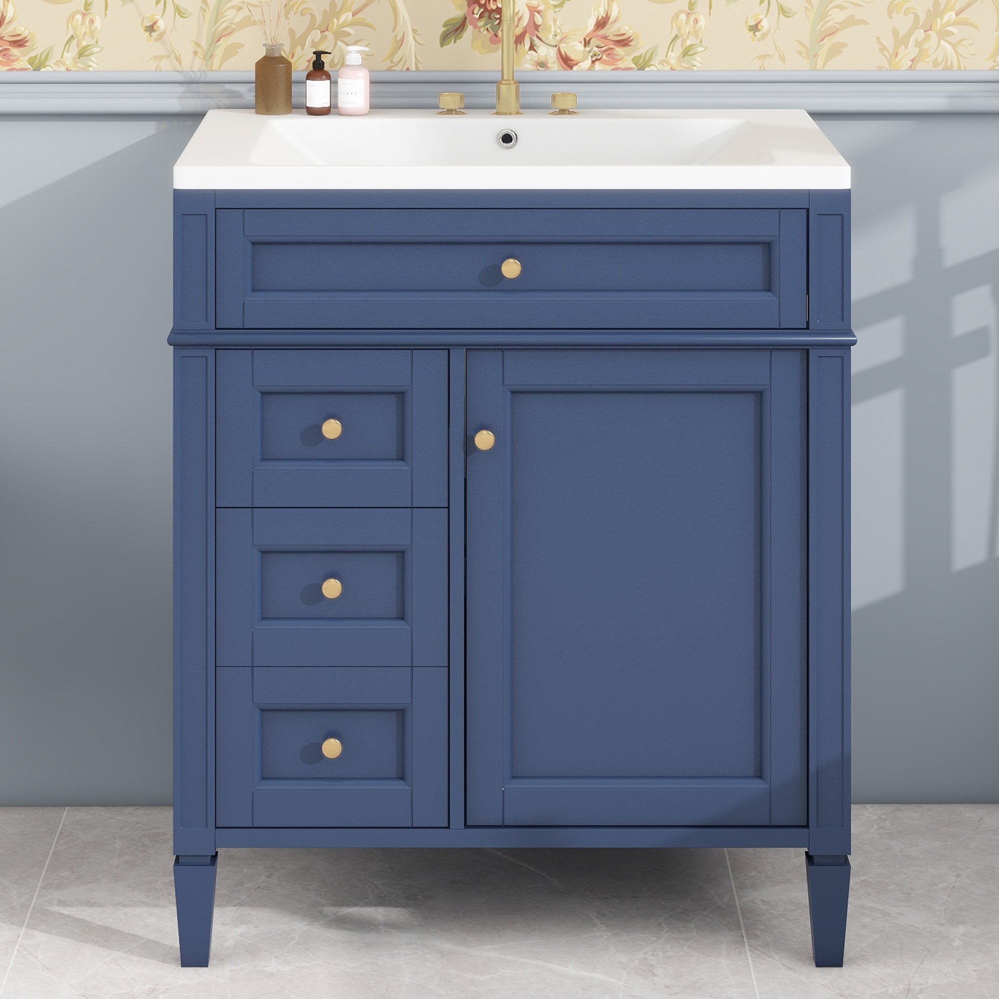 30/36 inches Freestanding Bathroom Vanity Set with Integrated Resin Sink and Drawers
