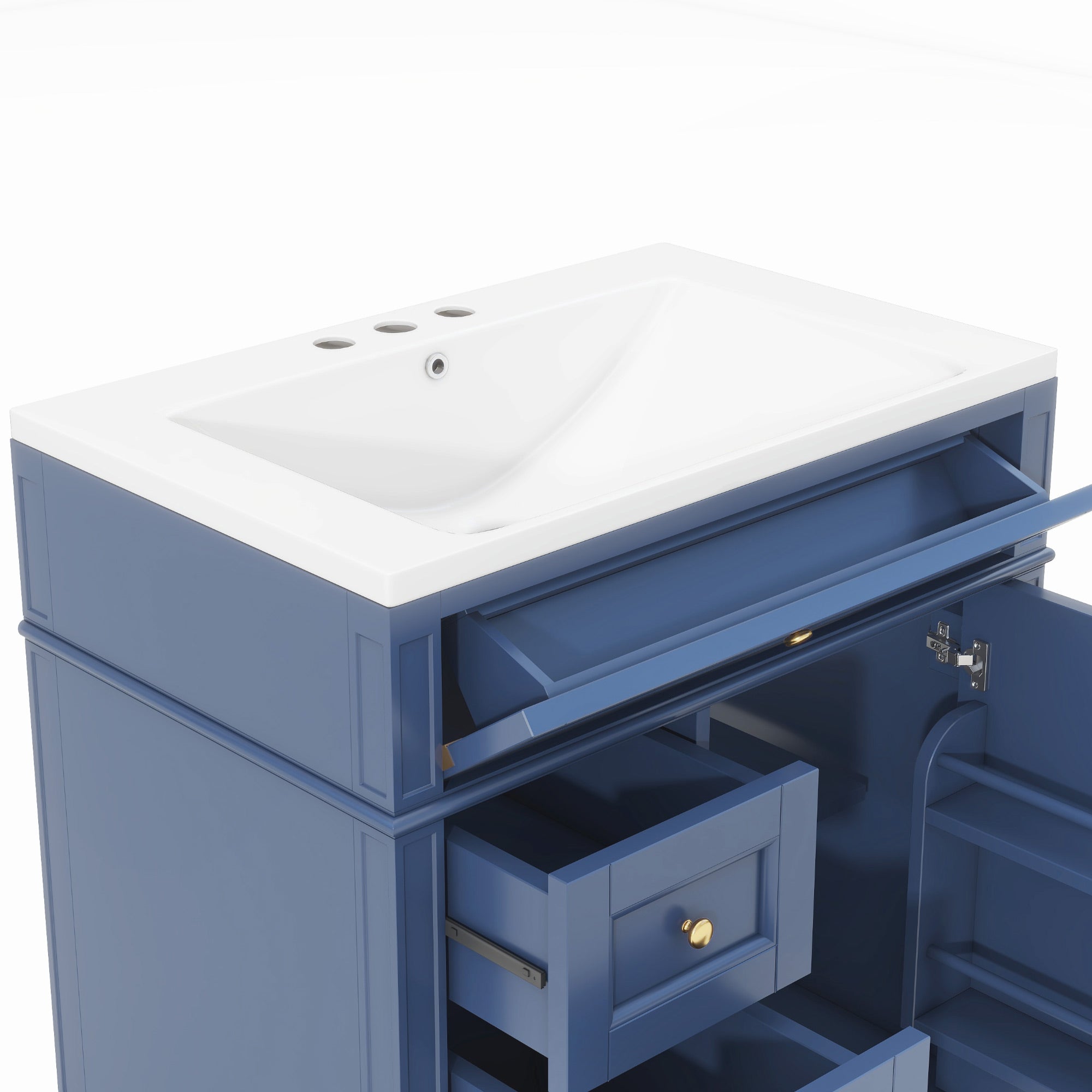 30/36 inches Freestanding Bathroom Vanity Set with Integrated Resin Sink and Drawers
