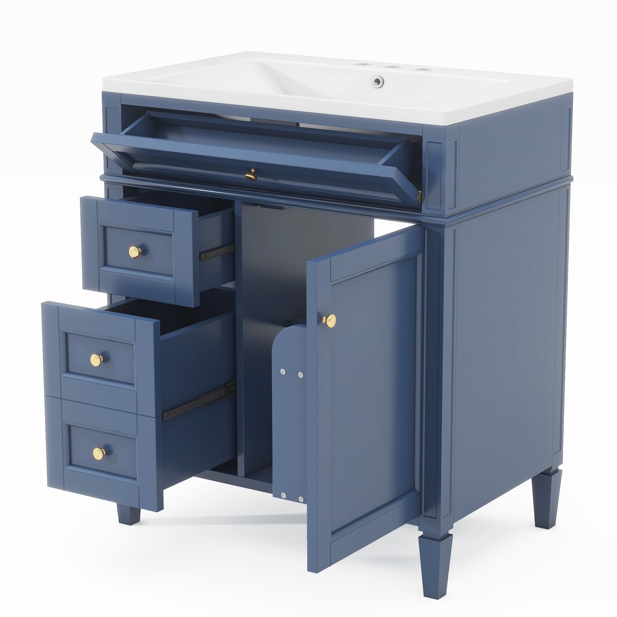 30/36 inches Freestanding Bathroom Vanity Set with Integrated Resin Sink and Drawers