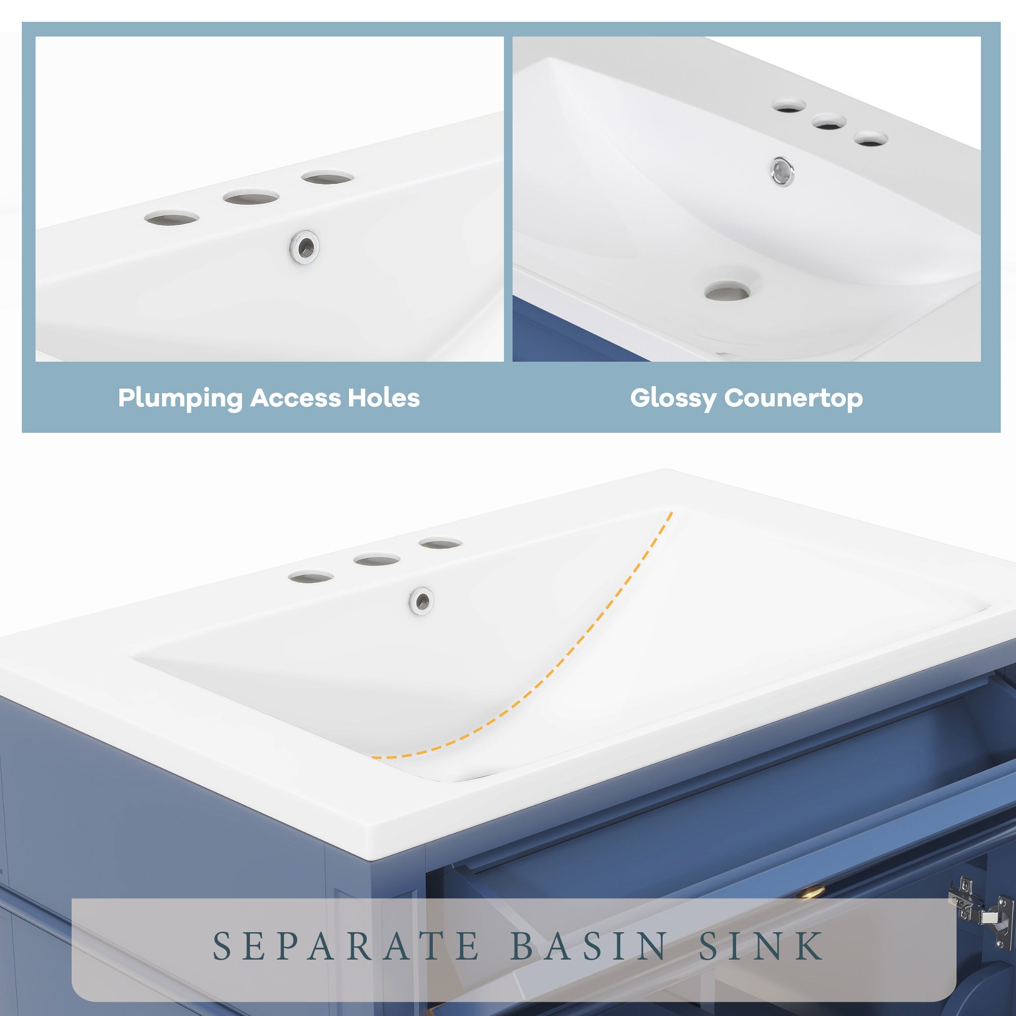 30/36 inches Freestanding Bathroom Vanity Set with Integrated Resin Sink and Drawers