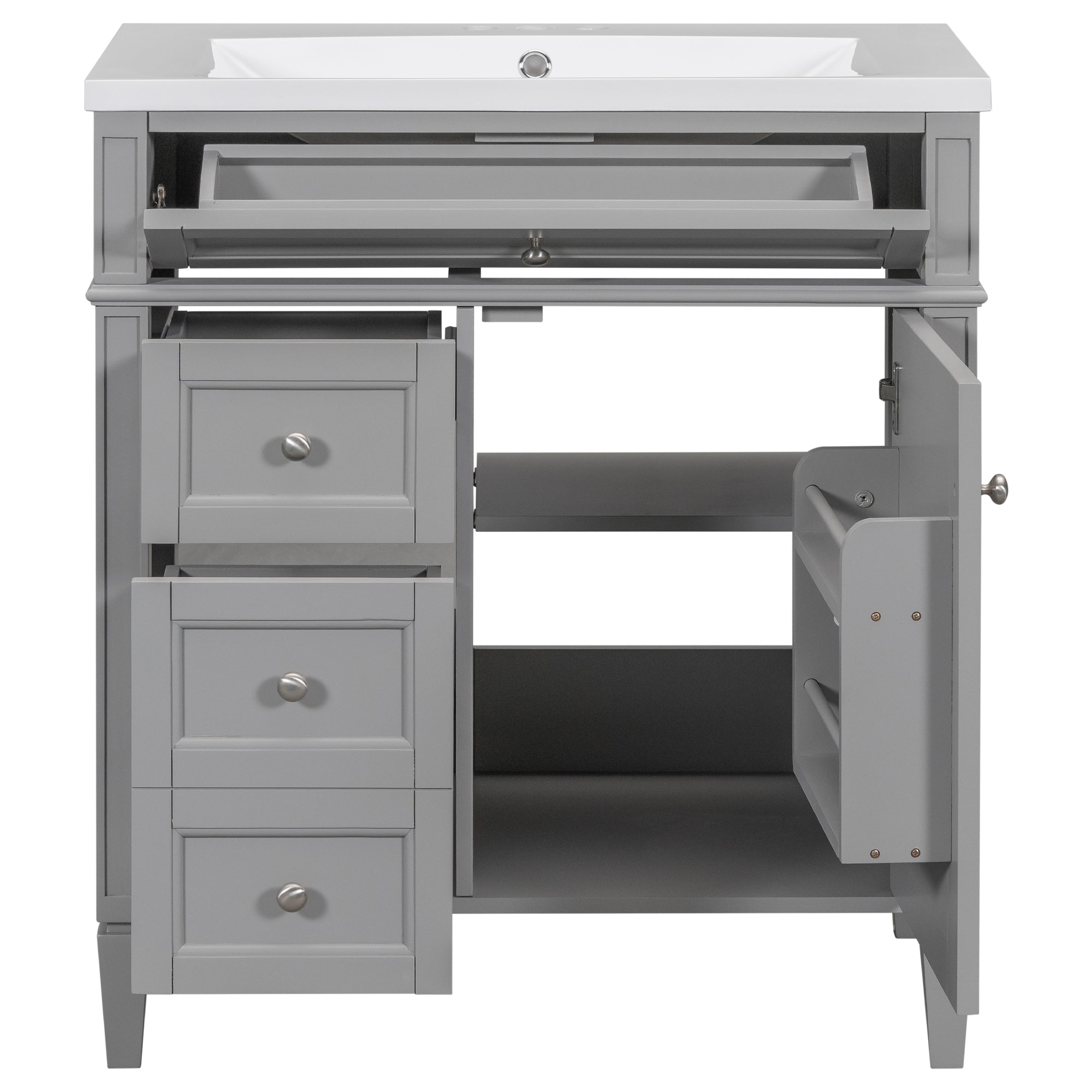 30/36 inches Freestanding Bathroom Vanity Set with Integrated Resin Sink and Drawers