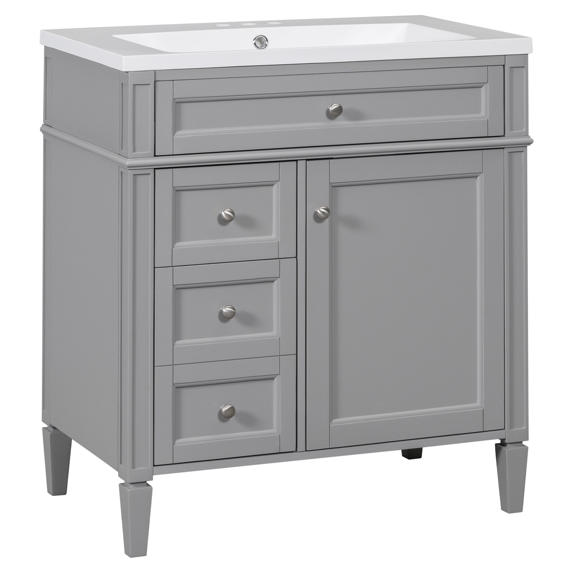 30/36 inches Freestanding Bathroom Vanity Set with Integrated Resin Sink and Drawers