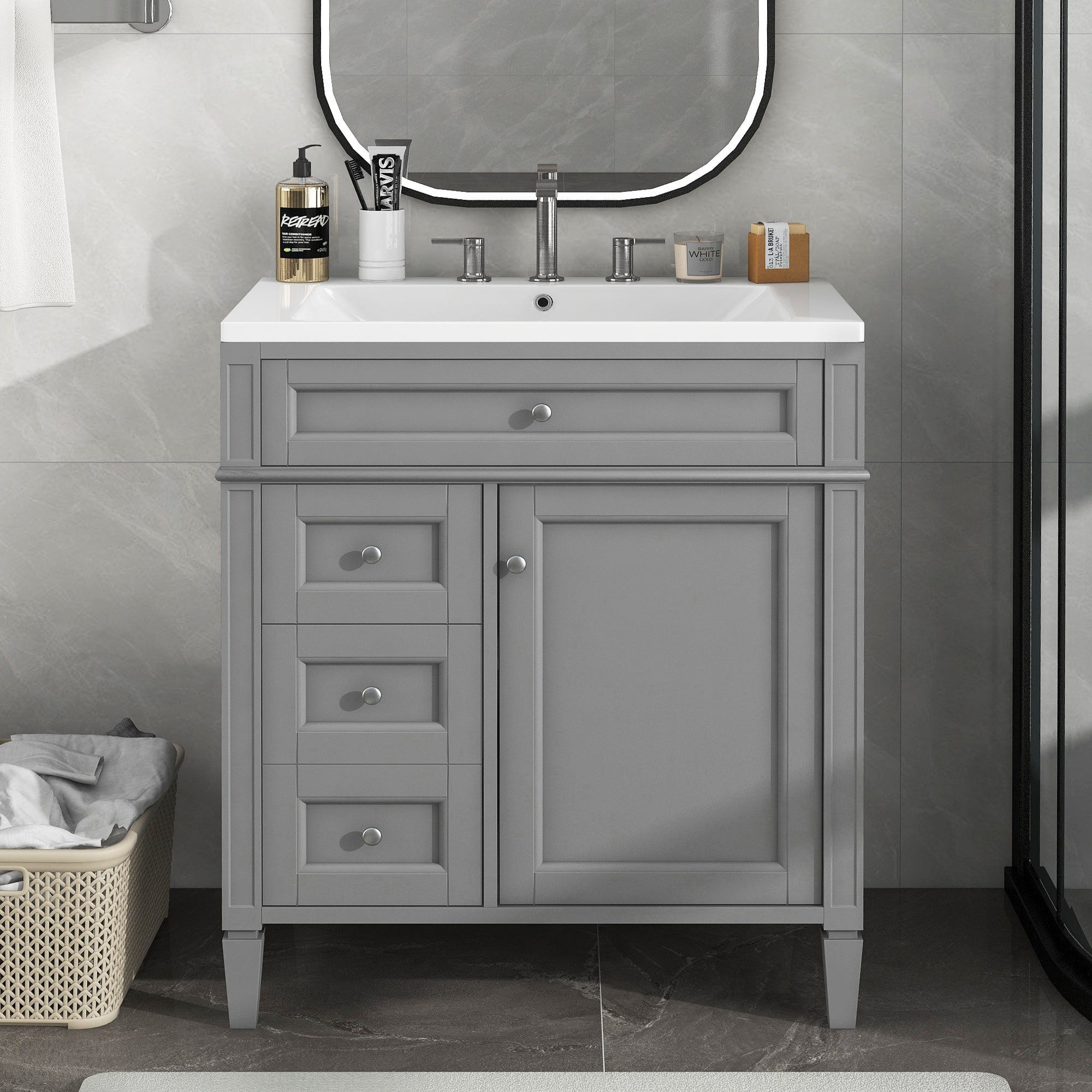 30/36 inches Freestanding Bathroom Vanity Set with Integrated Resin Sink and Drawers
