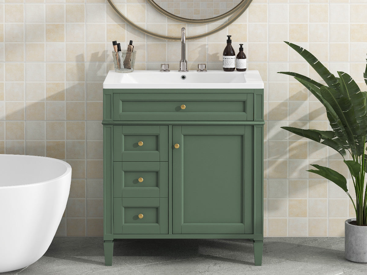 30/36 inches Freestanding Bathroom Vanity Set with Integrated Resin Sink and Drawers