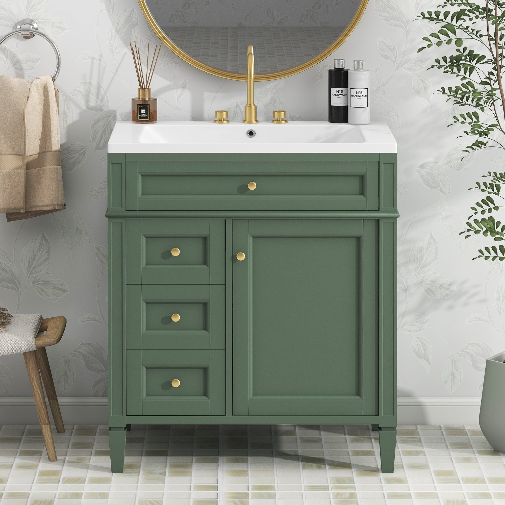 30/36 inches Freestanding Bathroom Vanity Set with Integrated Resin Sink and Drawers
