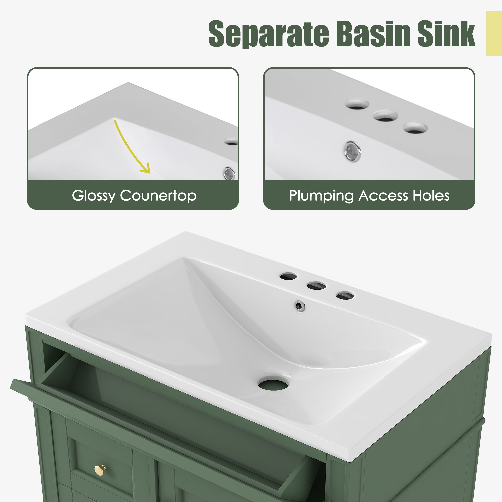 30/36 inches Freestanding Bathroom Vanity Set with Integrated Resin Sink and Drawers