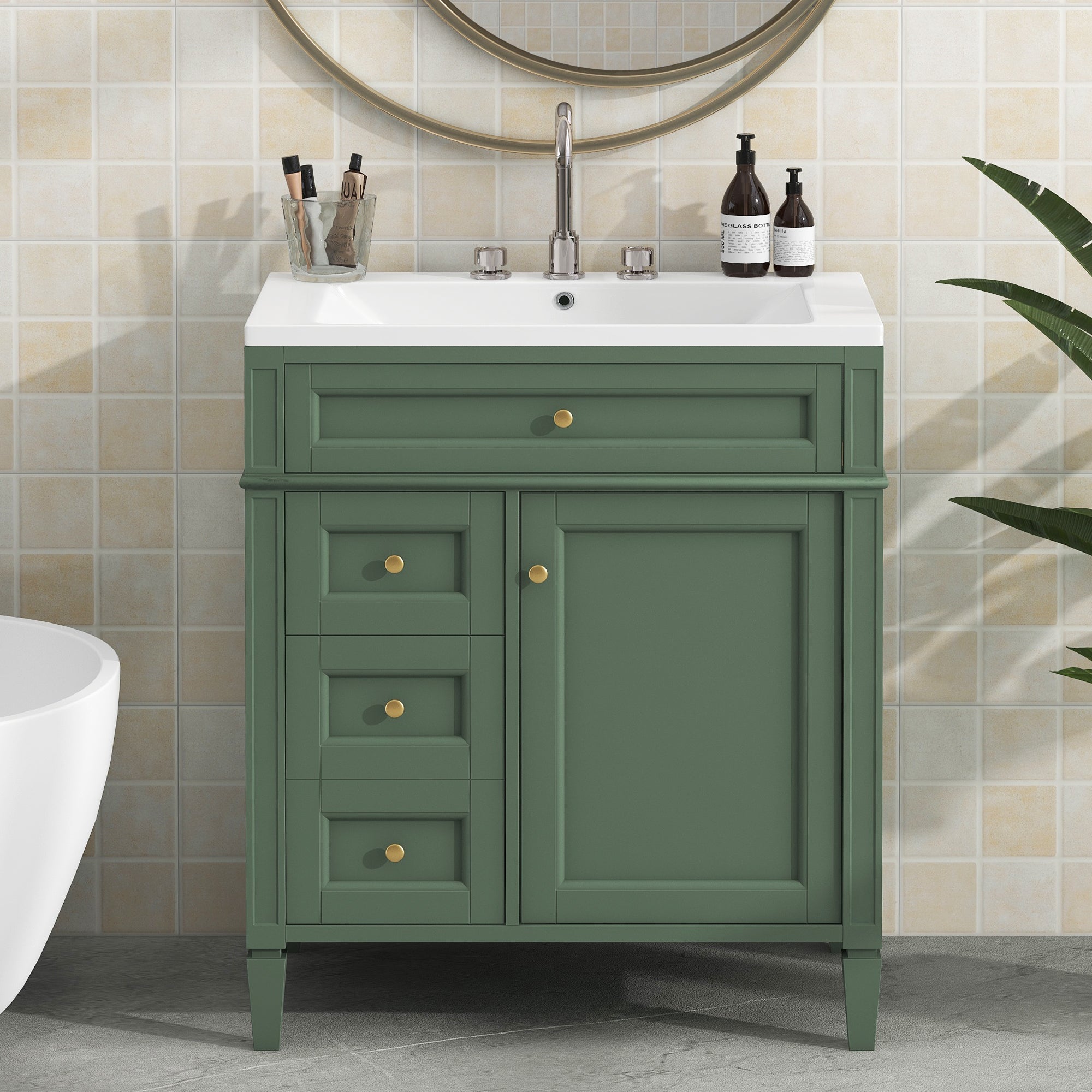 30/36 inches Freestanding Bathroom Vanity Set with Integrated Resin Sink and Drawers