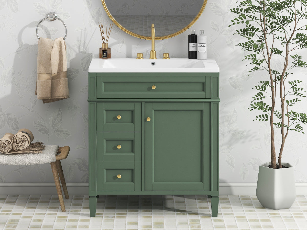 30/36 inches Freestanding Bathroom Vanity Set with Integrated Resin Sink and Drawers