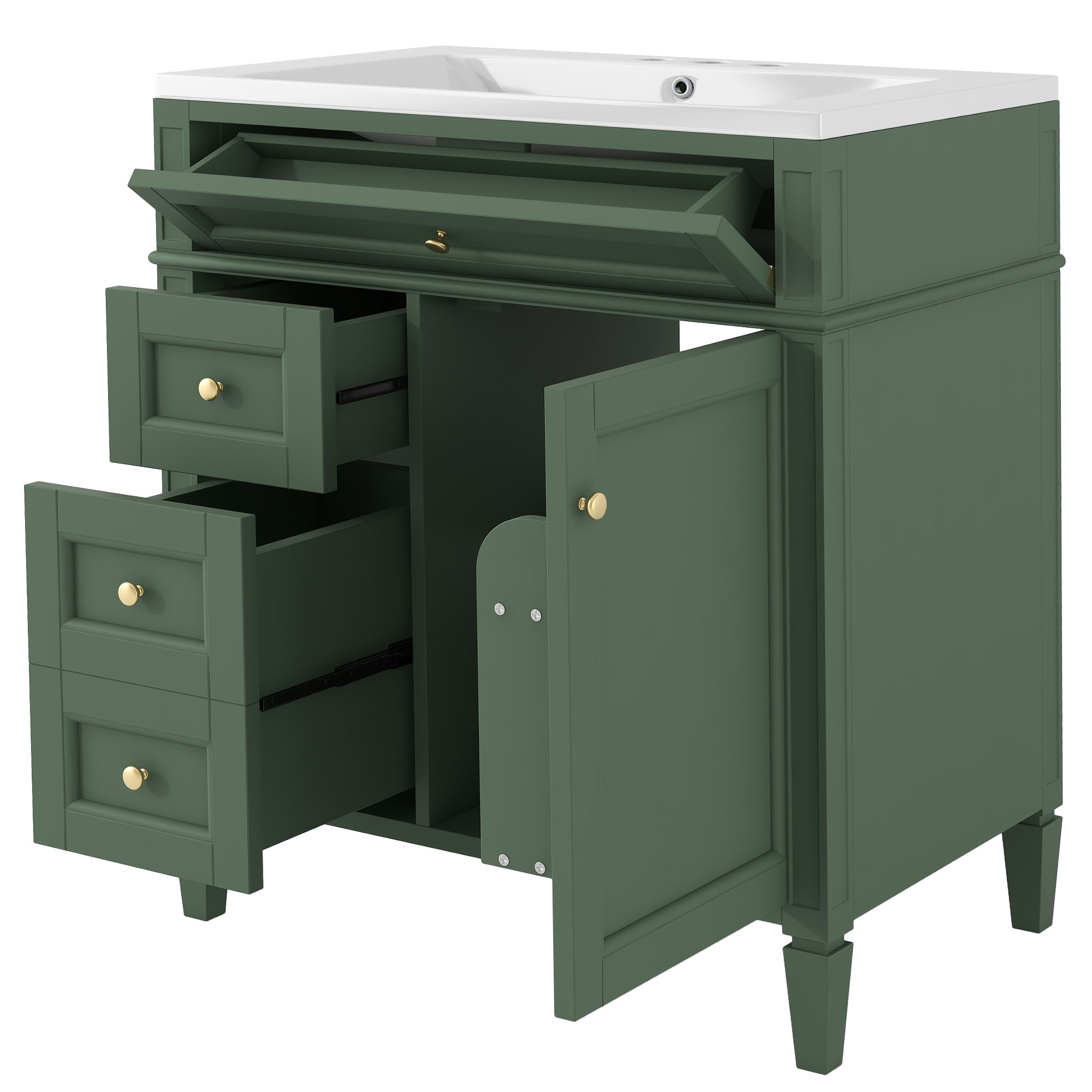 30/36 inches Freestanding Bathroom Vanity Set with Integrated Resin Sink and Drawers