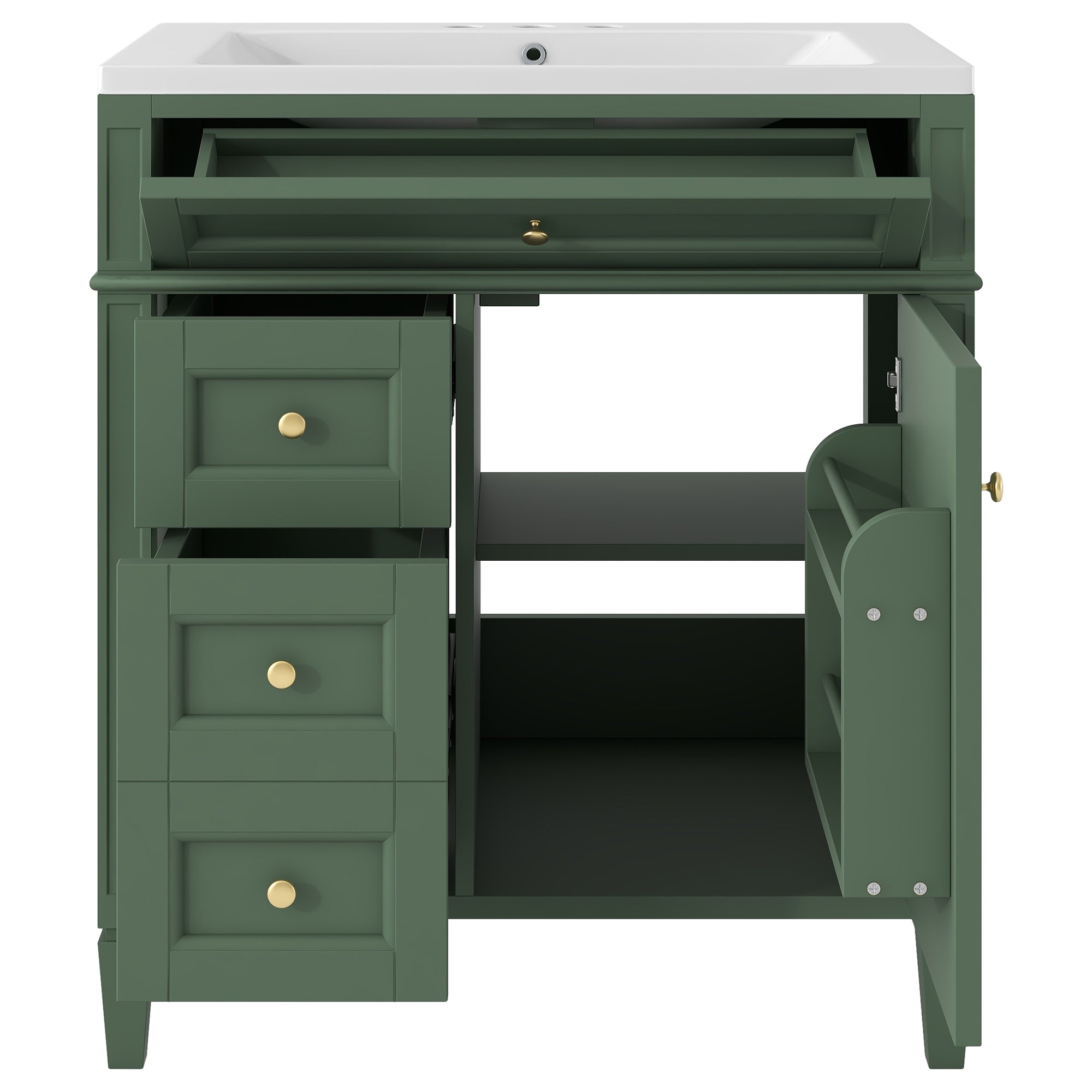 30/36 inches Freestanding Bathroom Vanity Set with Integrated Resin Sink and Drawers