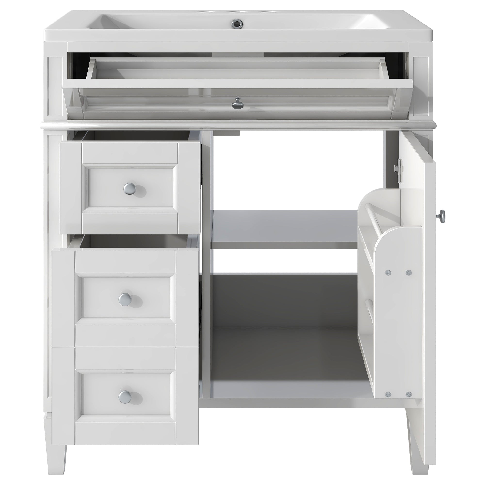 30/36 inches Freestanding Bathroom Vanity Set with Integrated Resin Sink and Drawers