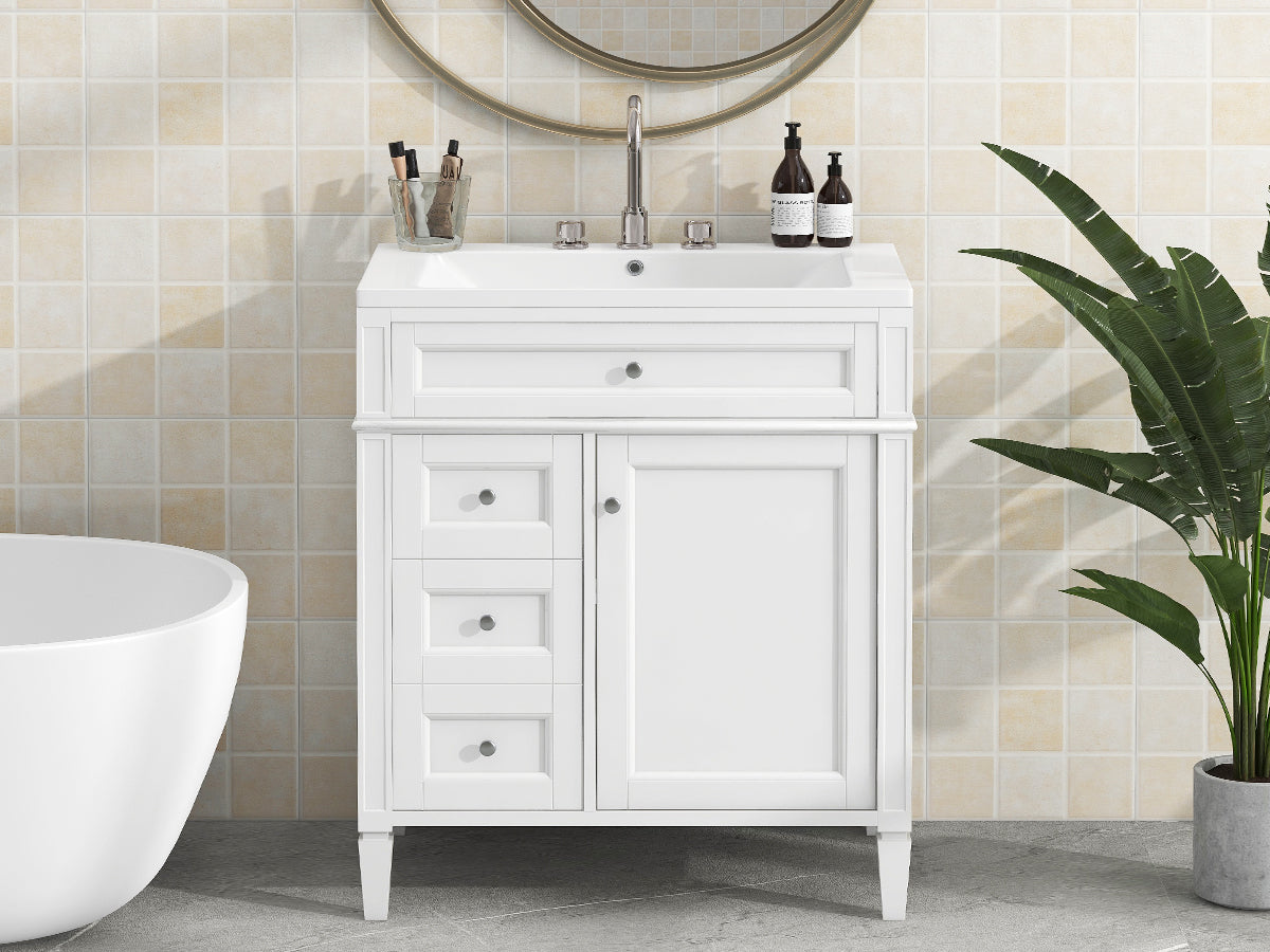 30/36 inches Freestanding Bathroom Vanity Set with Integrated Resin Sink and Drawers