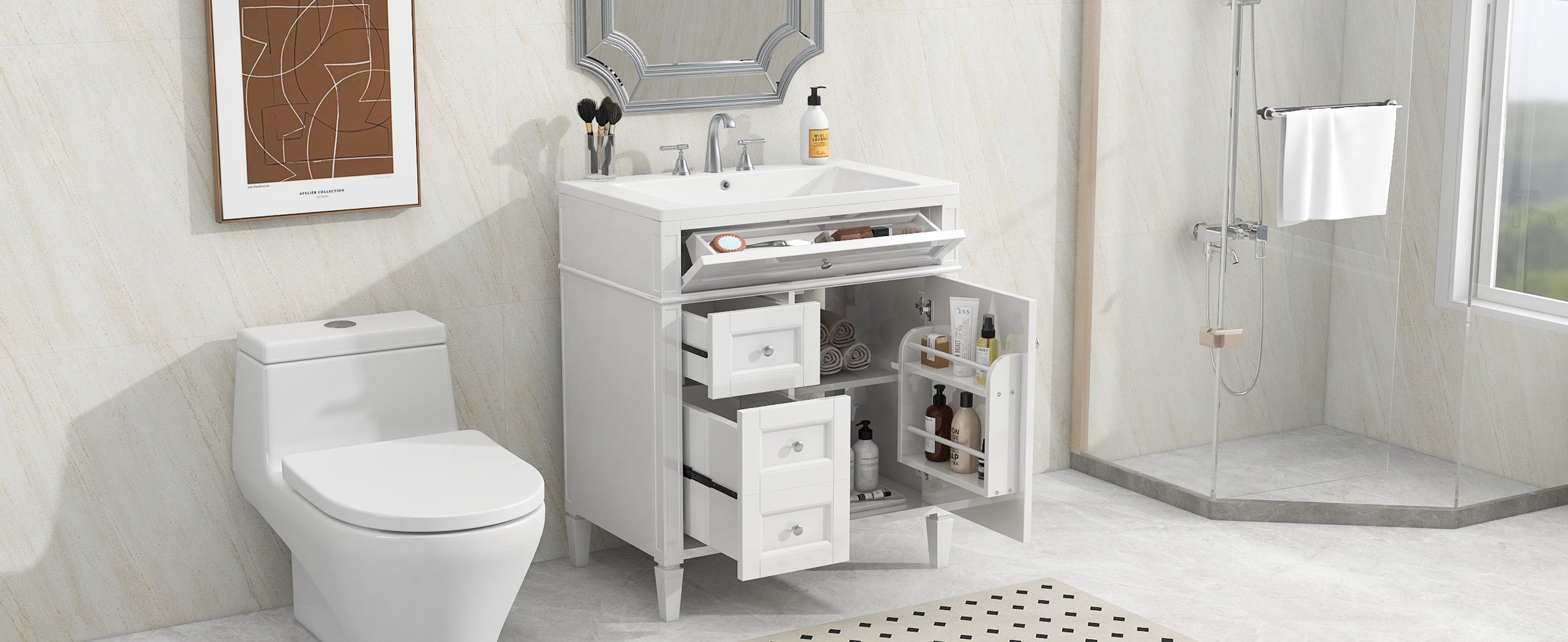 30/36 inches Freestanding Bathroom Vanity Set with Integrated Resin Sink and Drawers