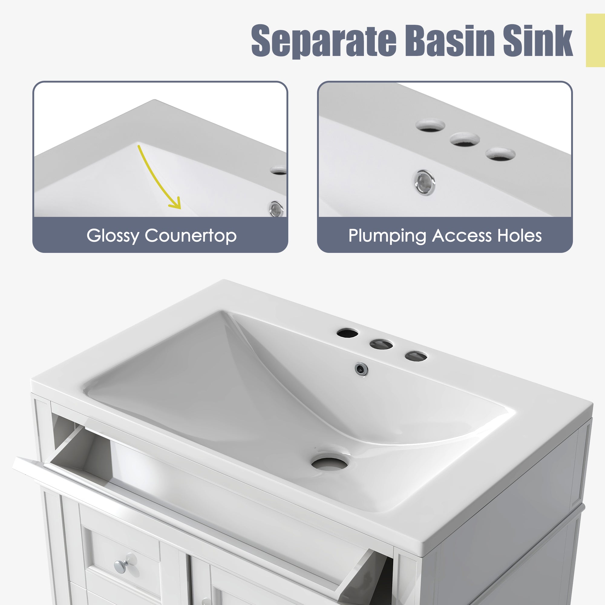 30/36 inches Freestanding Bathroom Vanity Set with Integrated Resin Sink and Drawers