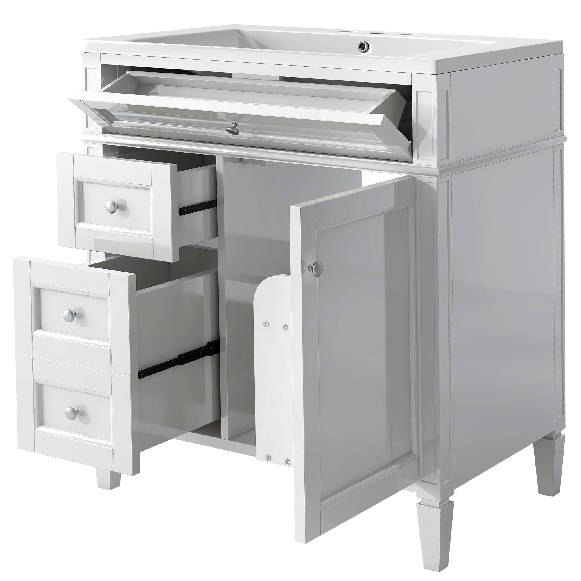 30/36 inches Freestanding Bathroom Vanity Set with Integrated Resin Sink and Drawers