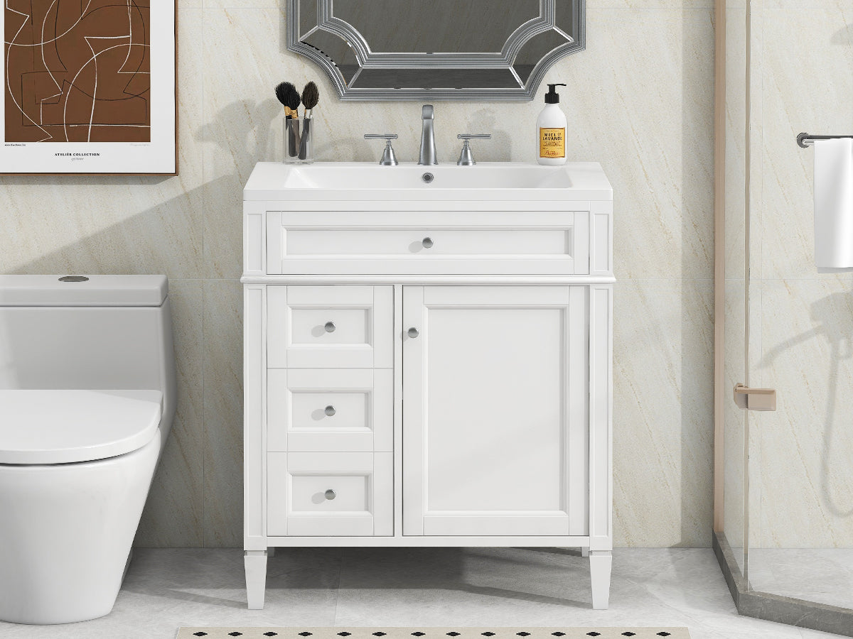 30/36 inches Freestanding Bathroom Vanity Set with Integrated Resin Sink and Drawers