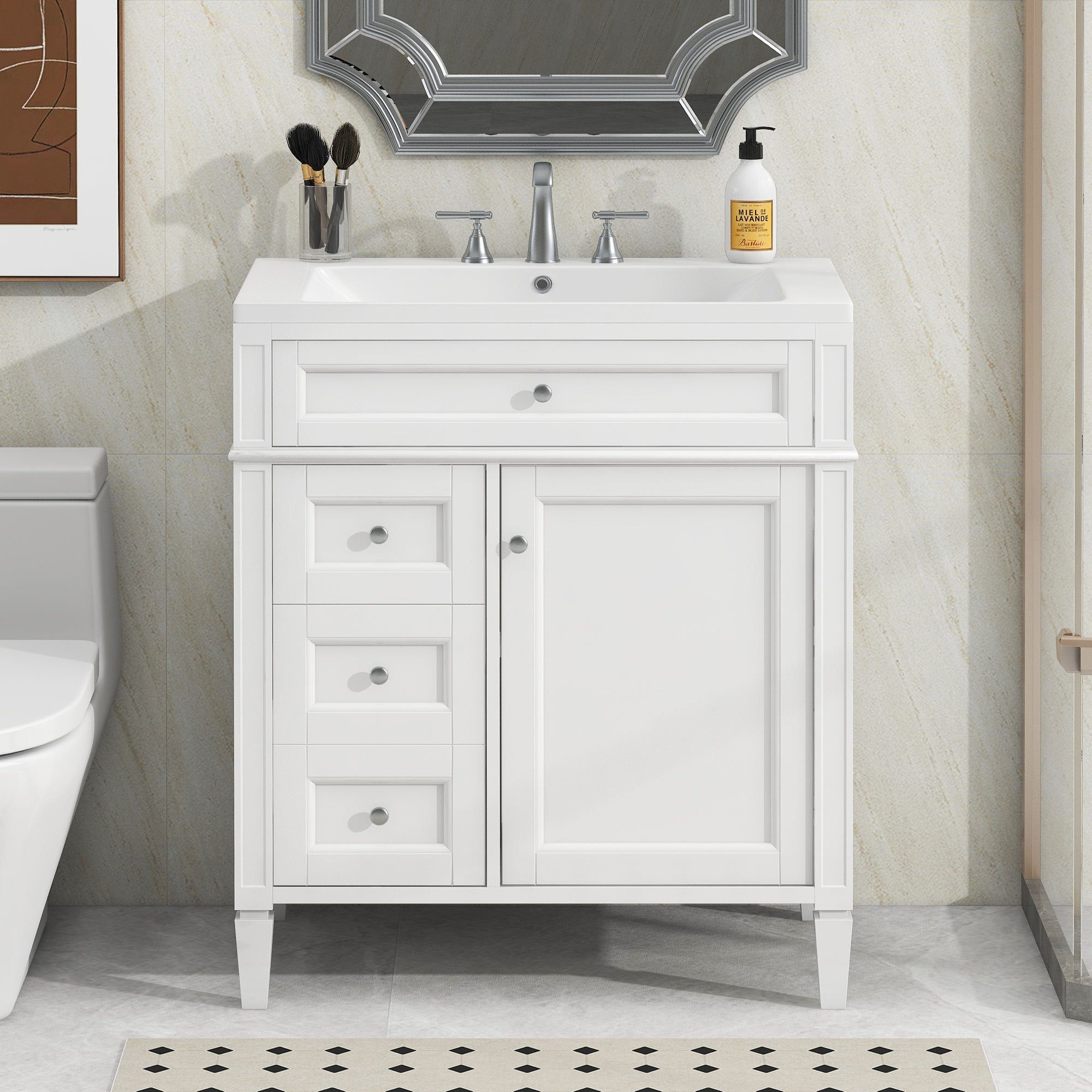 30/36 inches Freestanding Bathroom Vanity Set with Integrated Resin Sink and Drawers