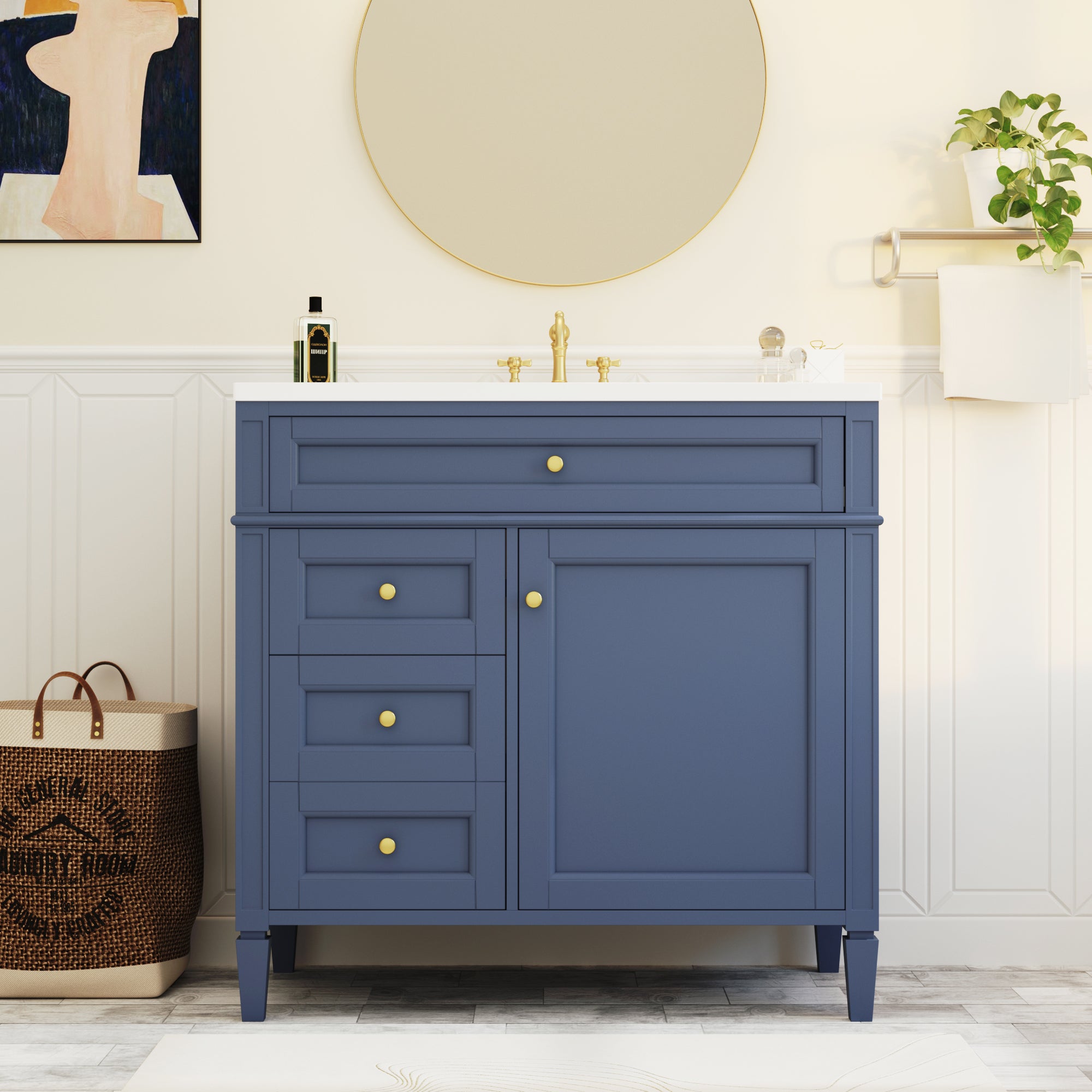30/36 inches Freestanding Bathroom Vanity Set with Integrated Resin Sink and Drawers