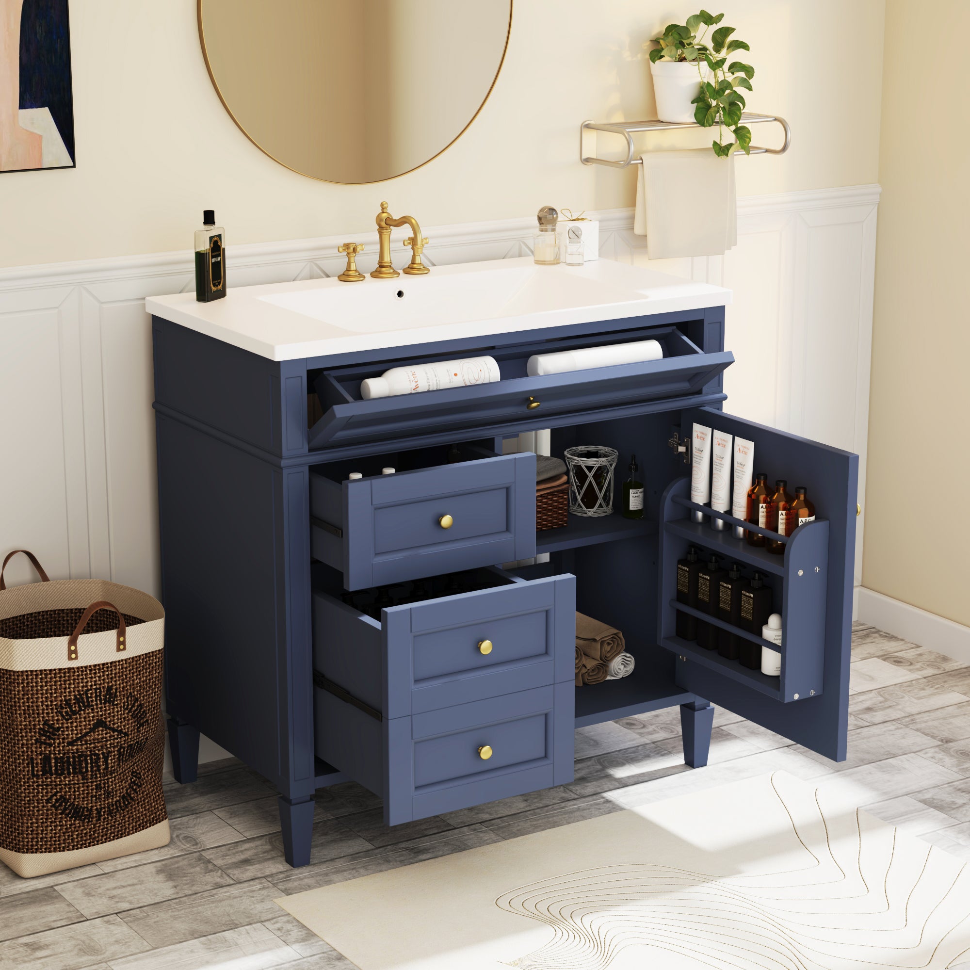 30/36 inches Freestanding Bathroom Vanity Set with Integrated Resin Sink and Drawers
