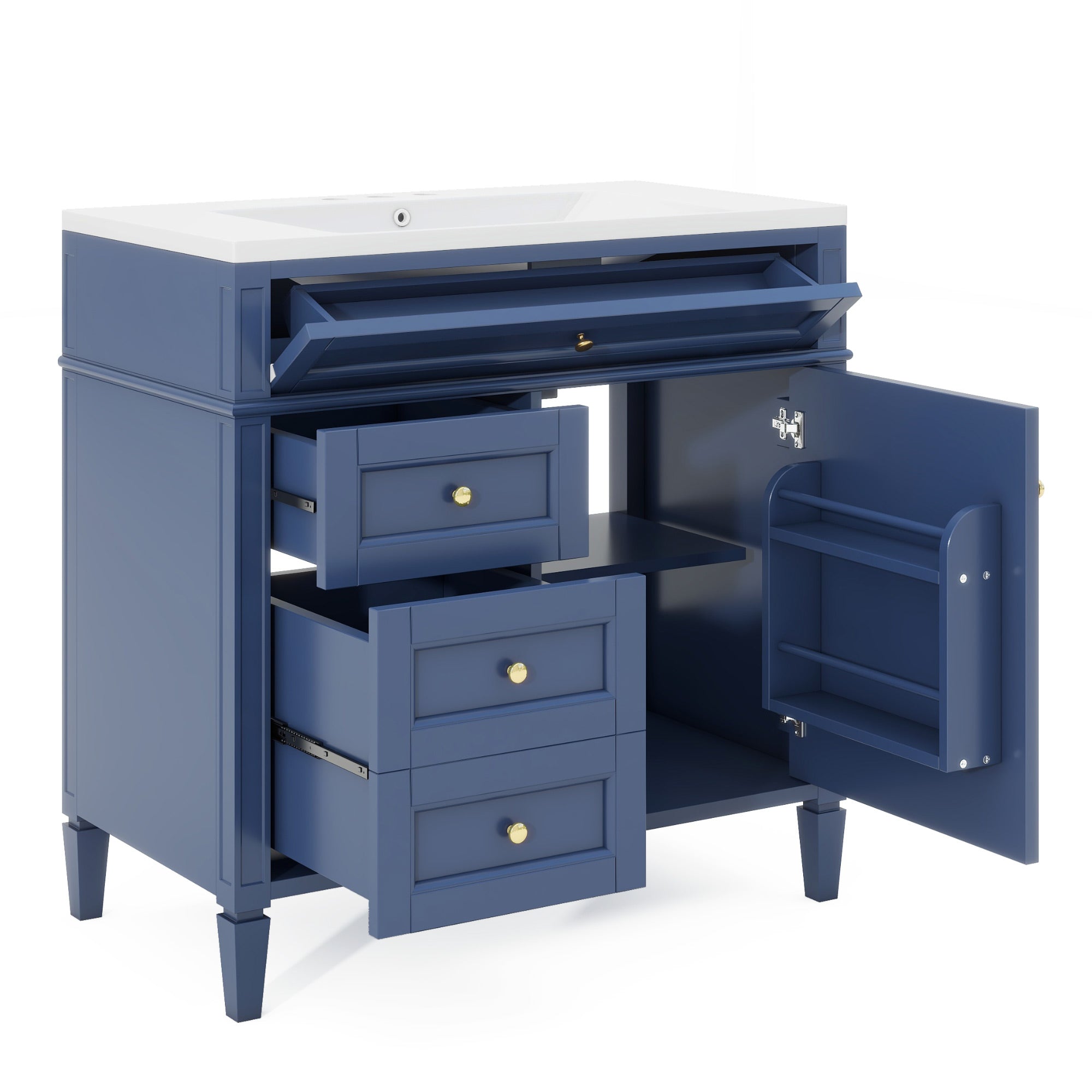 30/36 inches Freestanding Bathroom Vanity Set with Integrated Resin Sink and Drawers