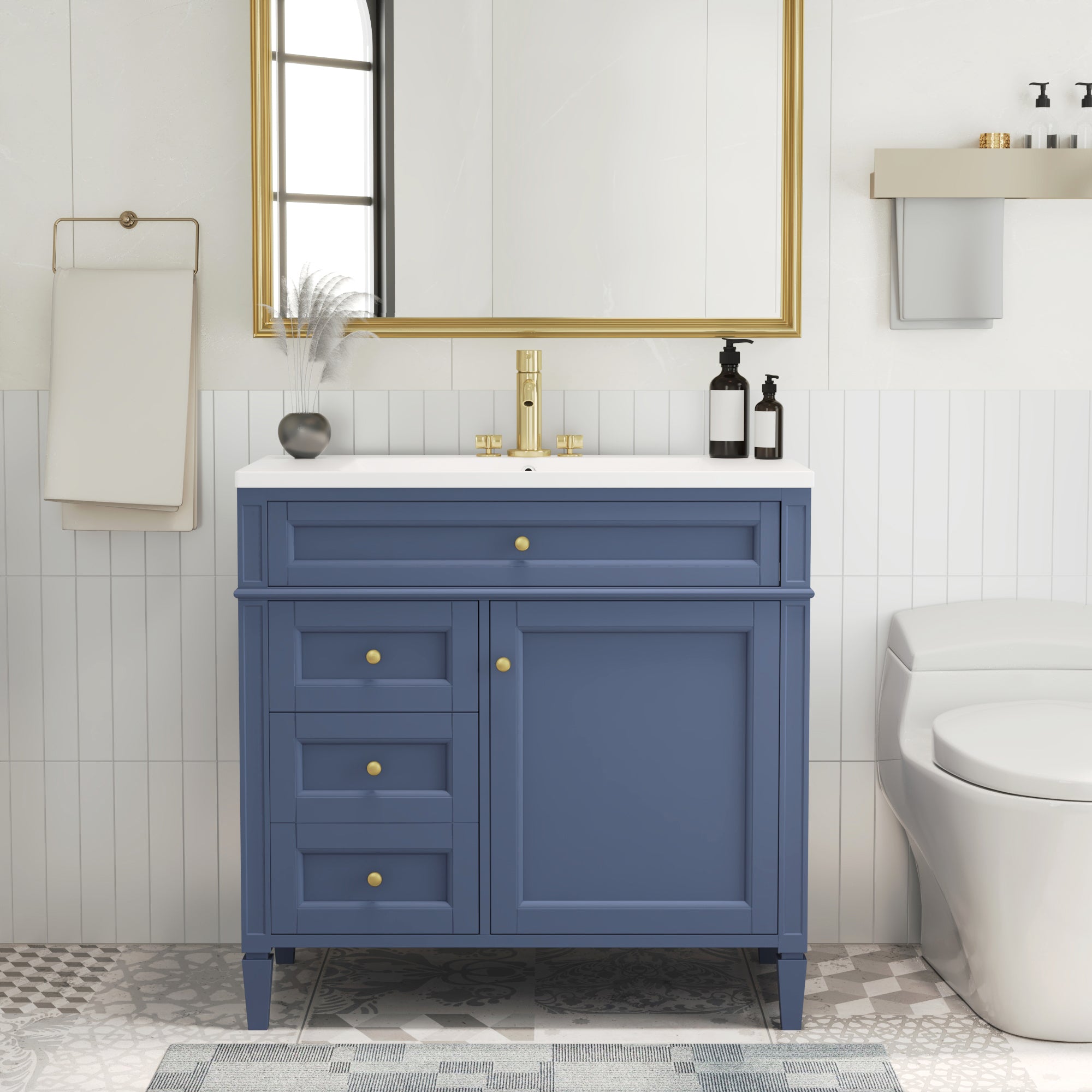 30/36 inches Freestanding Bathroom Vanity Set with Integrated Resin Sink and Drawers