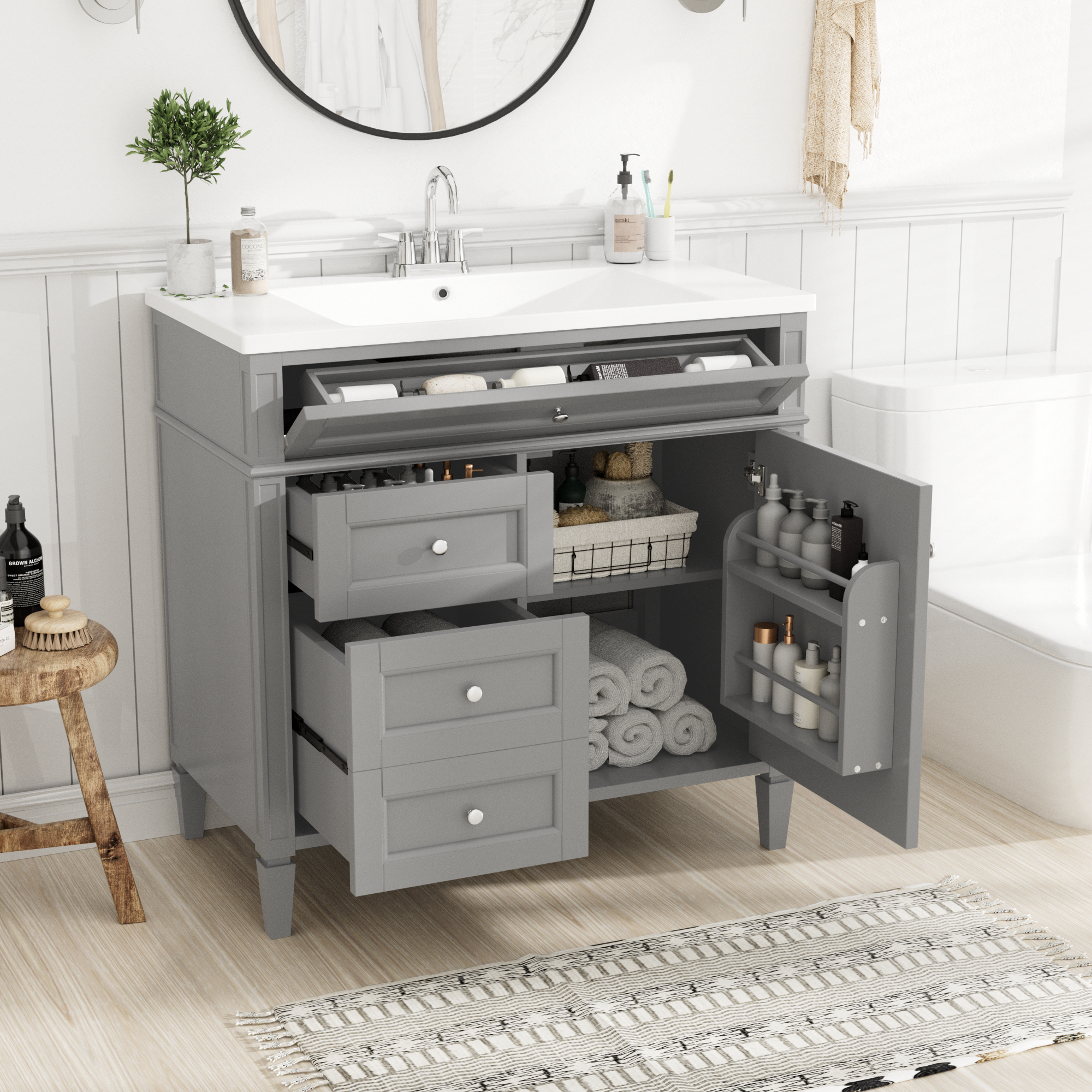 30/36 inches Freestanding Bathroom Vanity Set with Integrated Resin Sink and Drawers