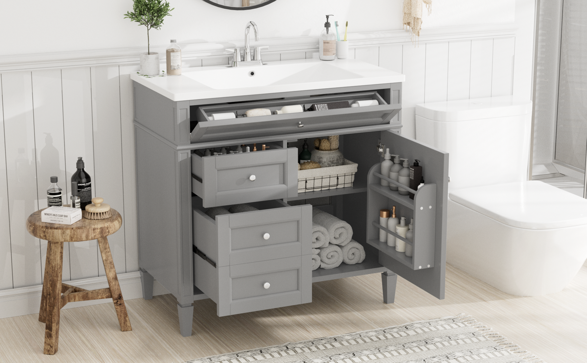 30/36 inches Freestanding Bathroom Vanity Set with Integrated Resin Sink and Drawers