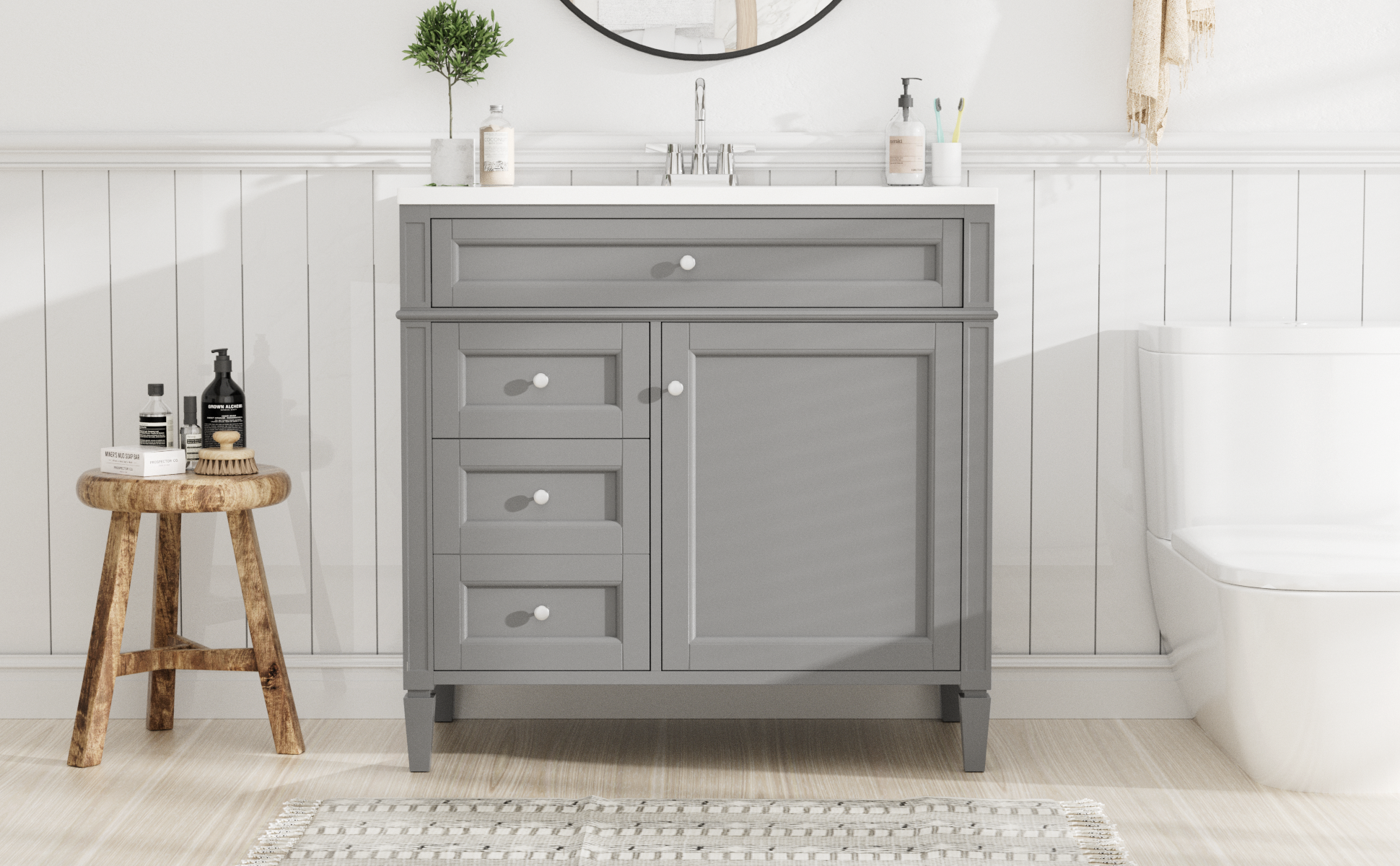 30/36 inches Freestanding Bathroom Vanity Set with Integrated Resin Sink and Drawers